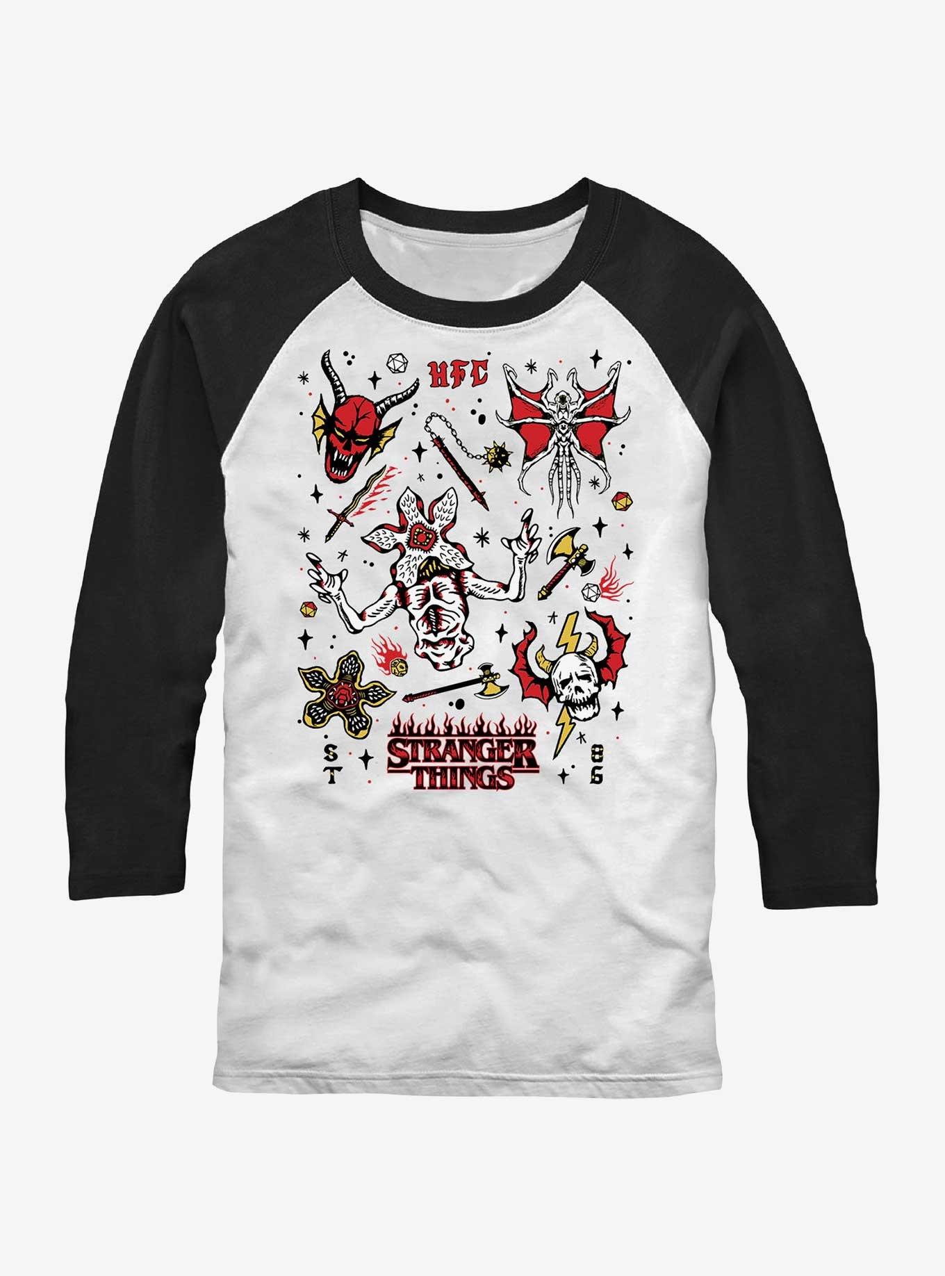 Stranger Things Hellfire Club Dungeon Icons Raglan, WHTBLK, hi-res