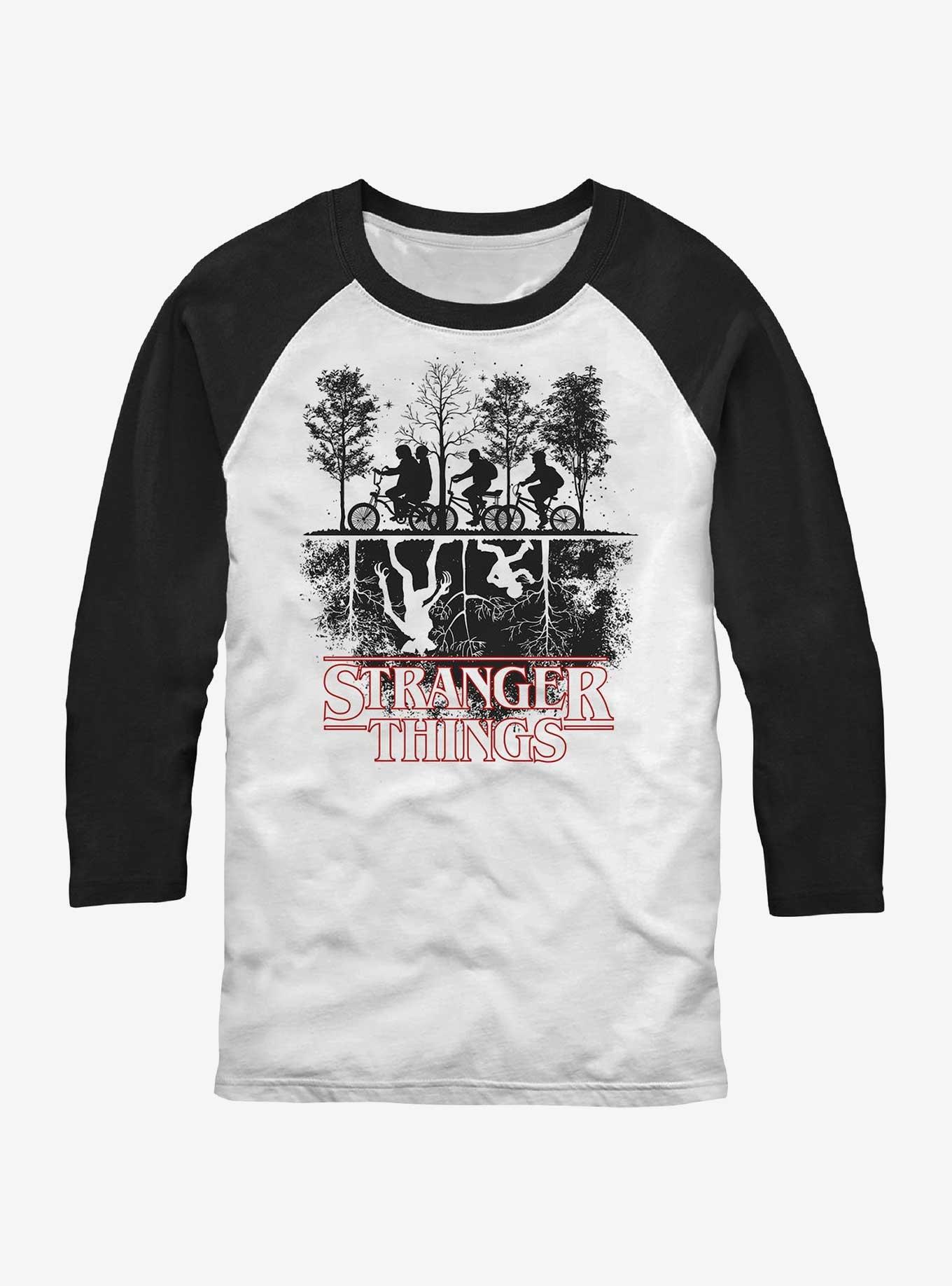 Stranger Things Upside Down Silhouettes Raglan, WHTBLK, hi-res