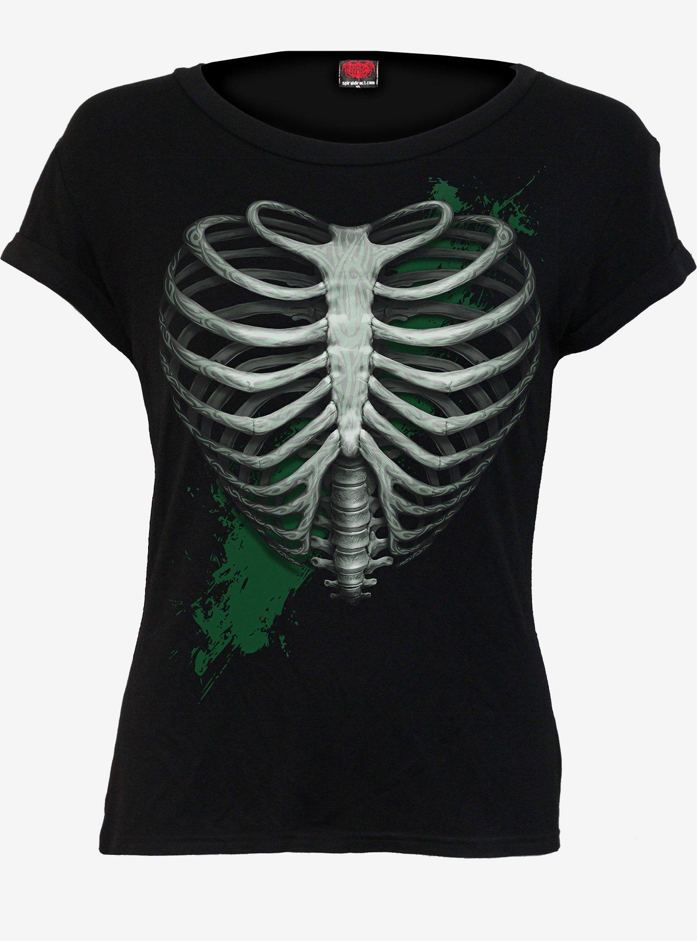 Heart Ribs Glow In The Dark Black Boatneck Cap Sleeve T-Shirt, , hi-res