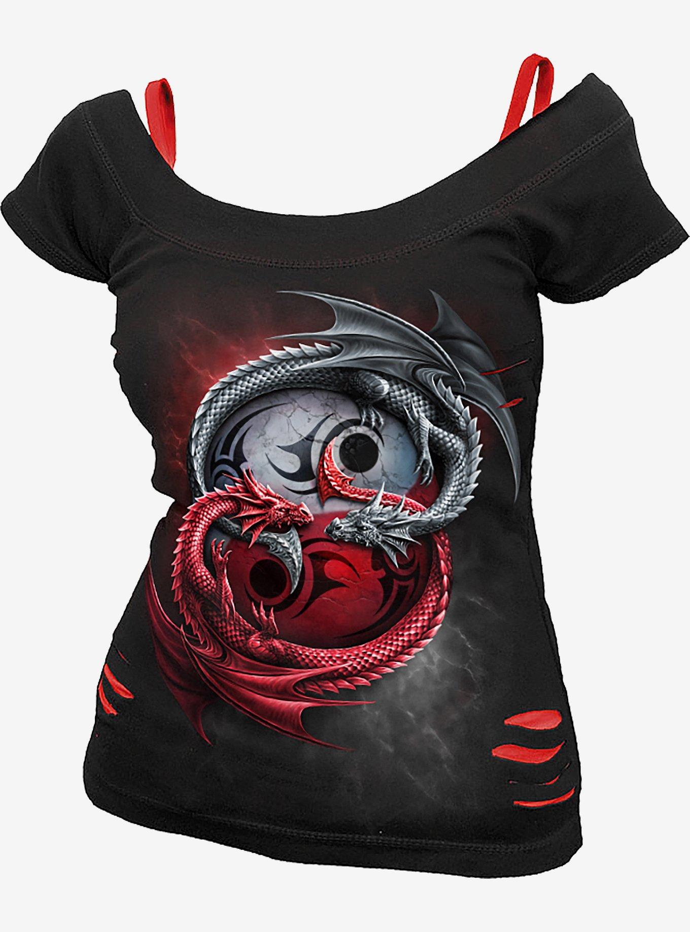 Infinity Dragons 2 In 1 Ripped Red Black T-Shirt, BLACK, hi-res