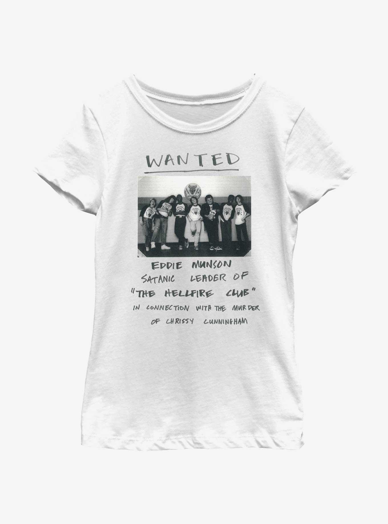 Stranger Things Wanted Eddie Munson Hellfire Club Youth Girls T-Shirt, WHITE, hi-res