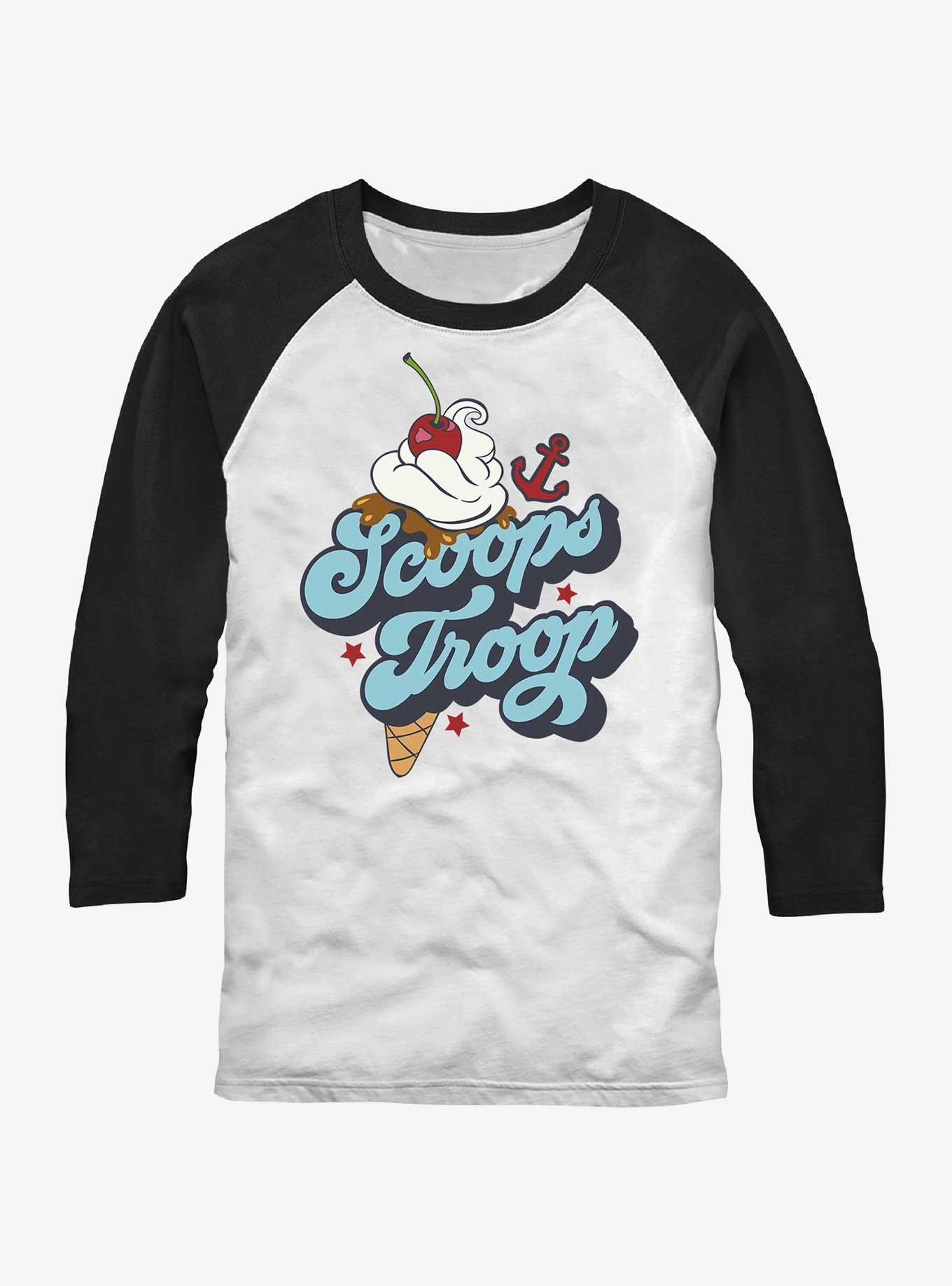 Stranger Things Scoops Troop Raglan T-Shirt, WHTBLK, hi-res