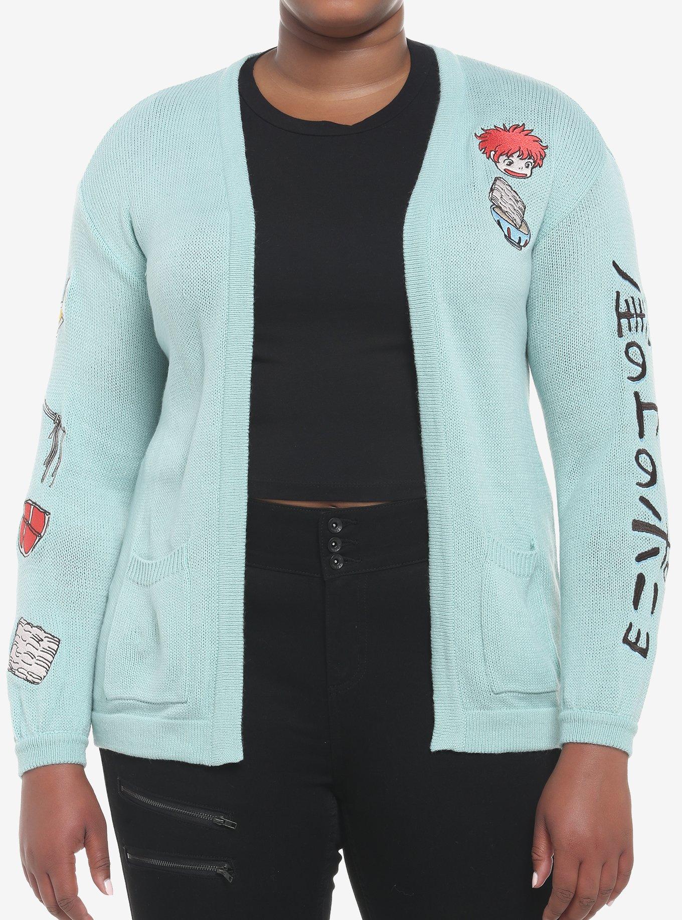 Studio Ghibli Ponyo Ramen & Ham Girls Open Cardigan Plus Size, MULTI, hi-res