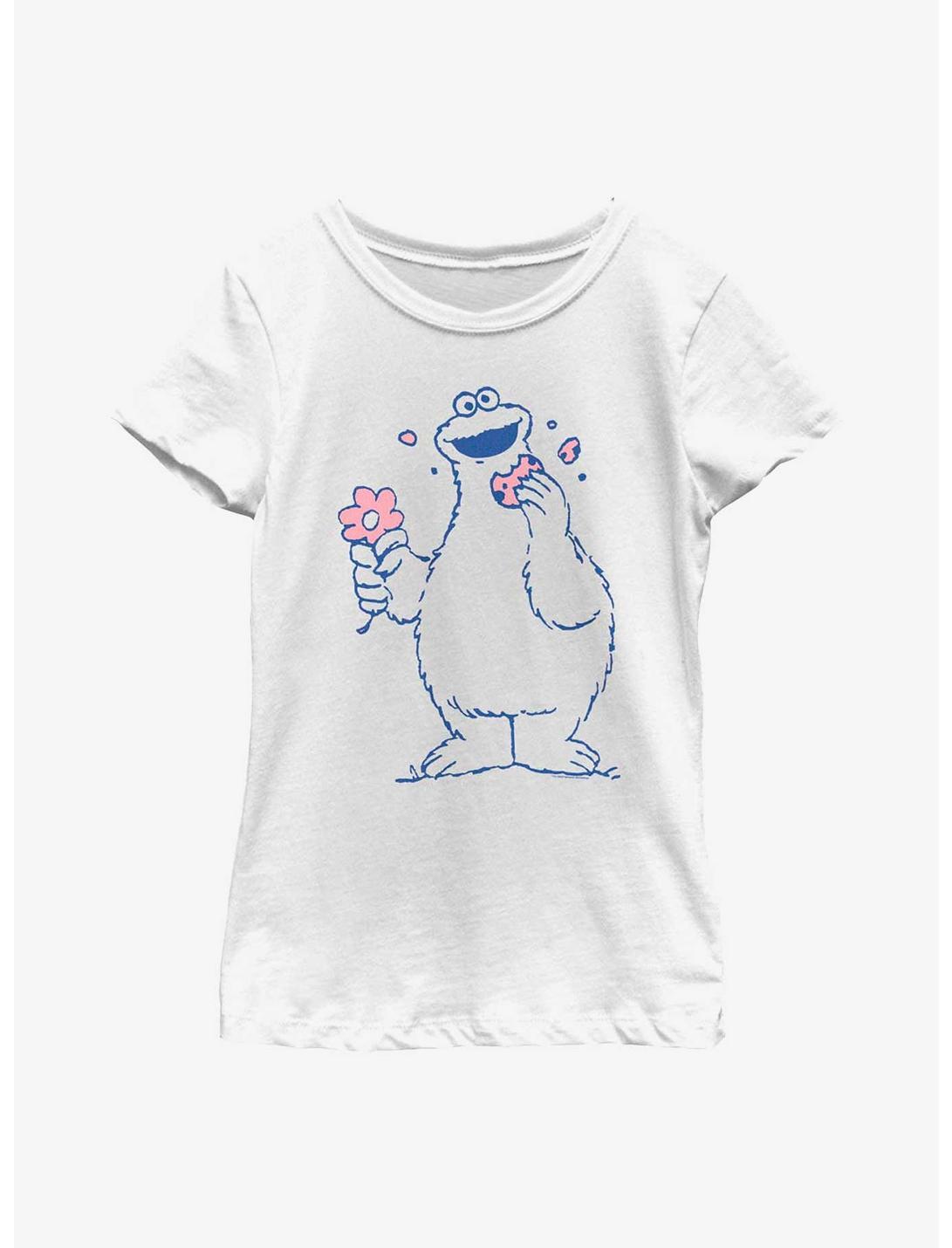 Sesame Street Cookie Monster Flower Youth Girls T-Shirt, WHITE, hi-res