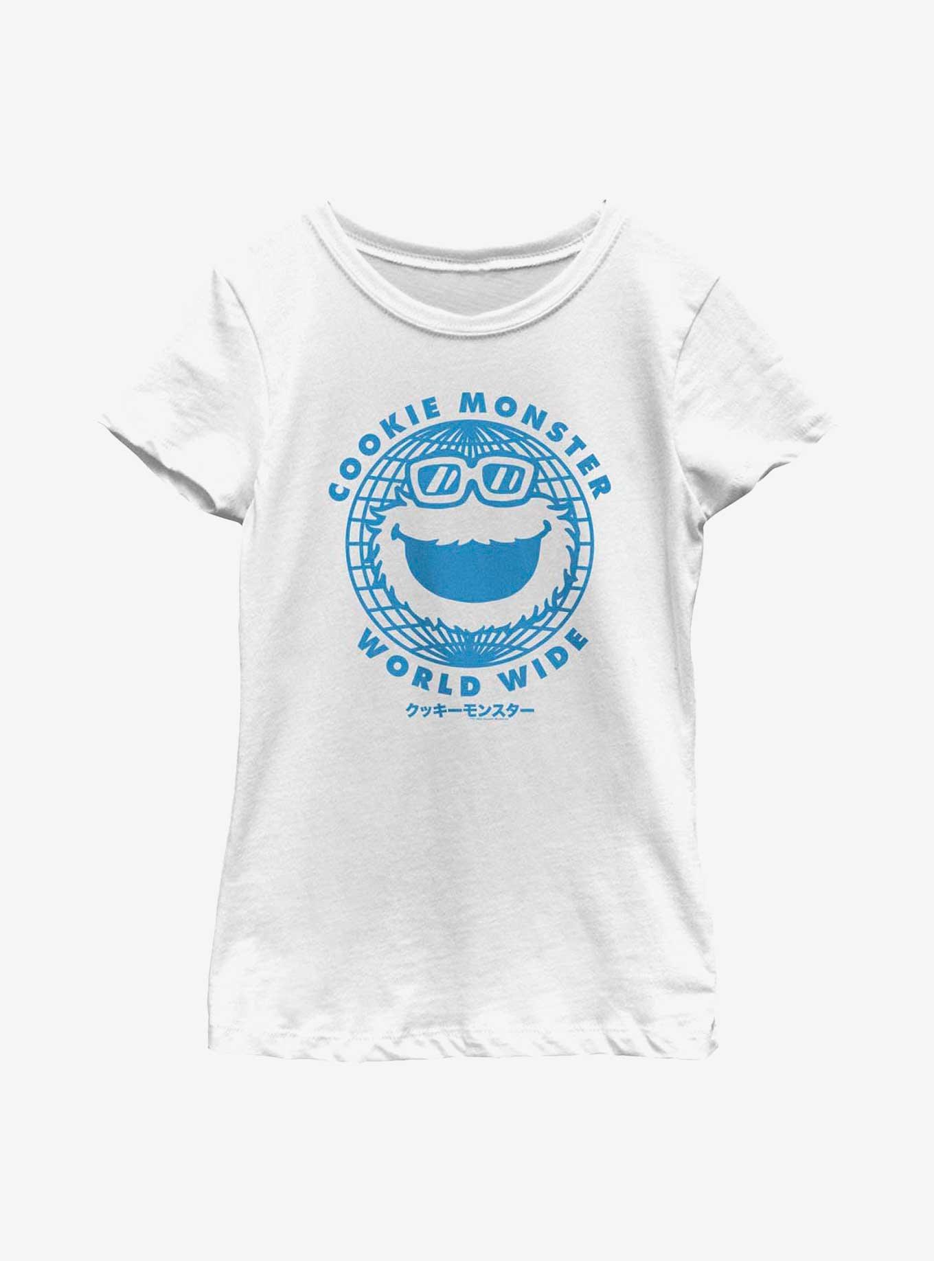 Sesame Street Cookie Monster World Wide Youth Girls T-Shirt, WHITE, hi-res