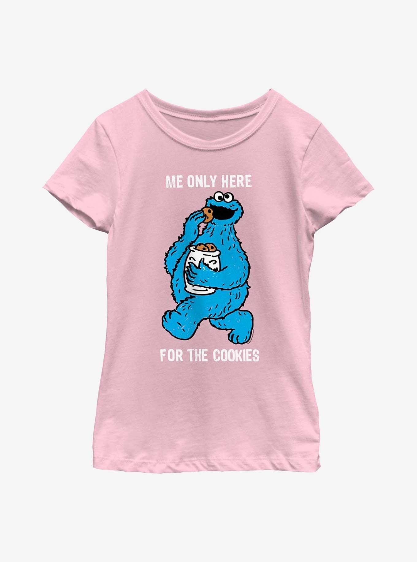 Sesame Street Cookie Monster Only Here For The CookiesYouth Girls T-Shirt, PINK, hi-res
