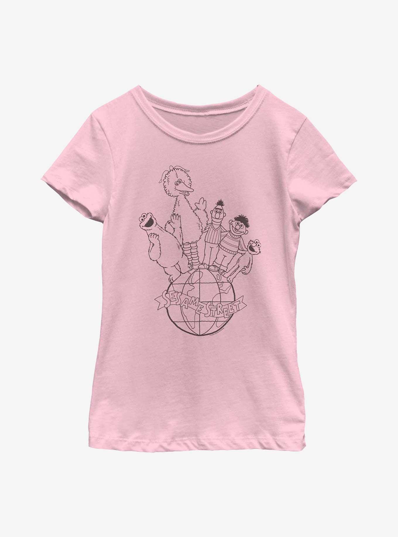 Sesame Street Globe Youth Girls T-Shirt, PINK, hi-res