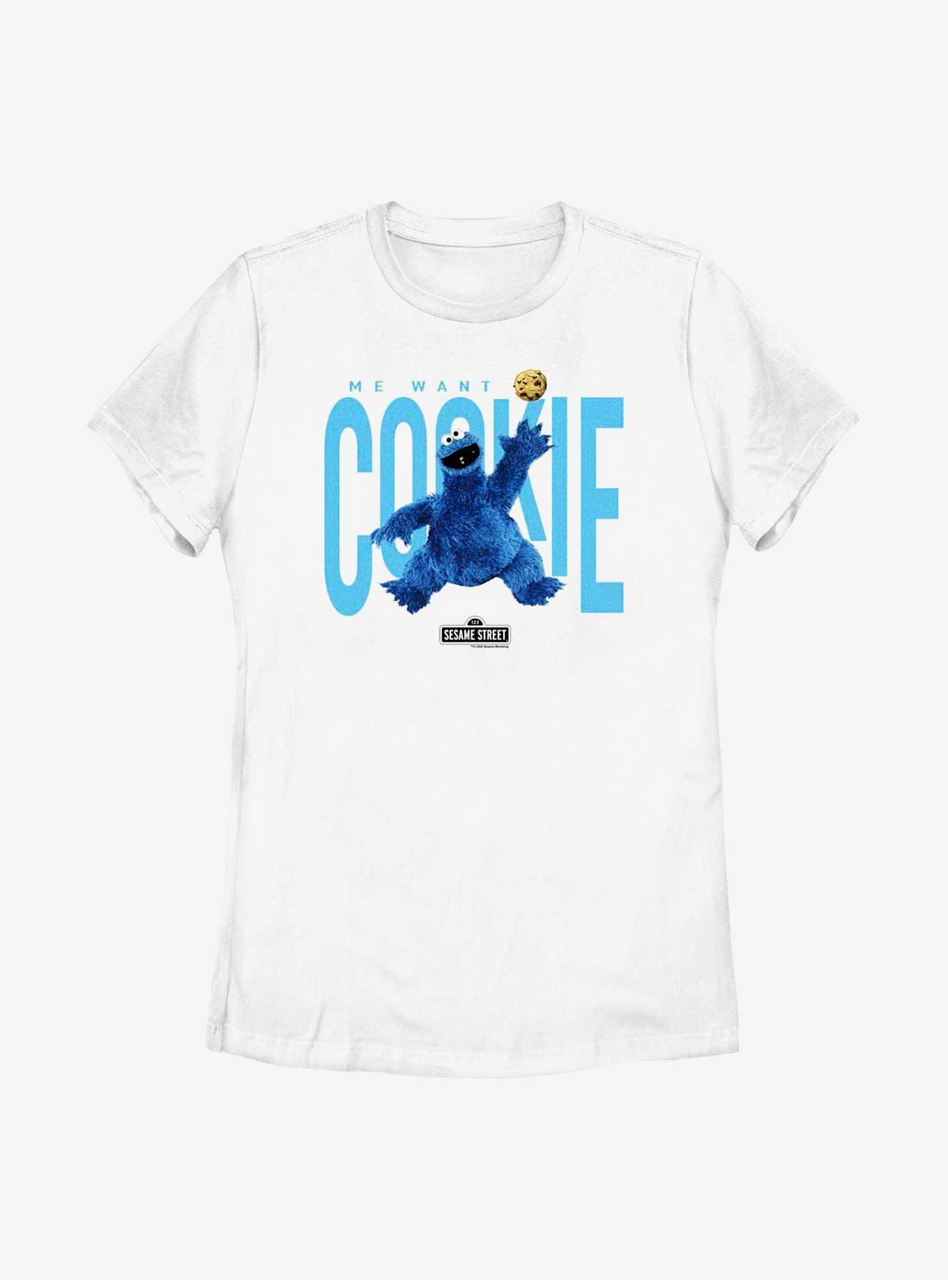 Sesame Street Air Cookie Monster Want Cookie Womens T-Shirt, WHITE, hi-res