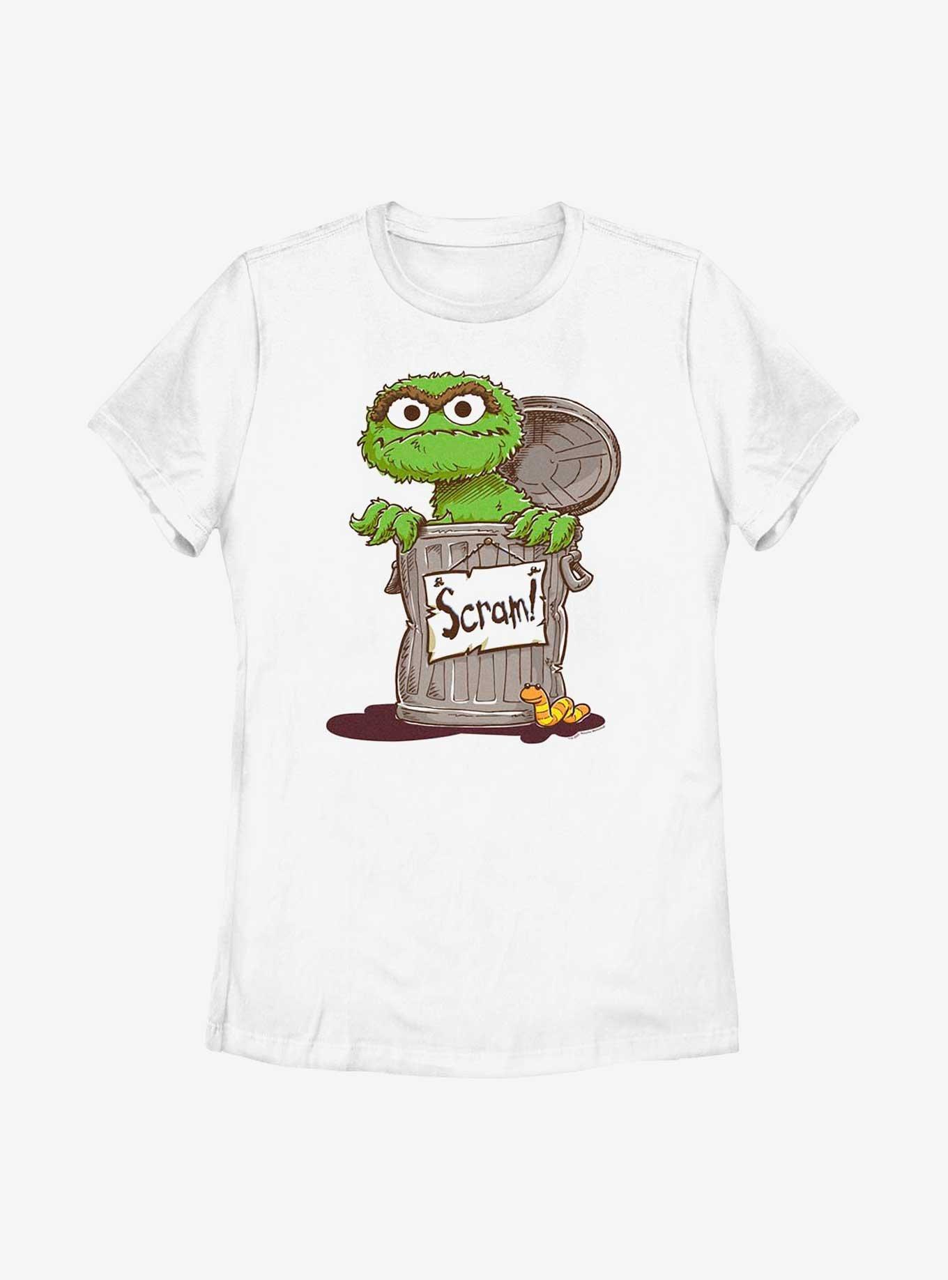 Sesame Street Oscar Scram Sign Womens T-Shirt, WHITE, hi-res