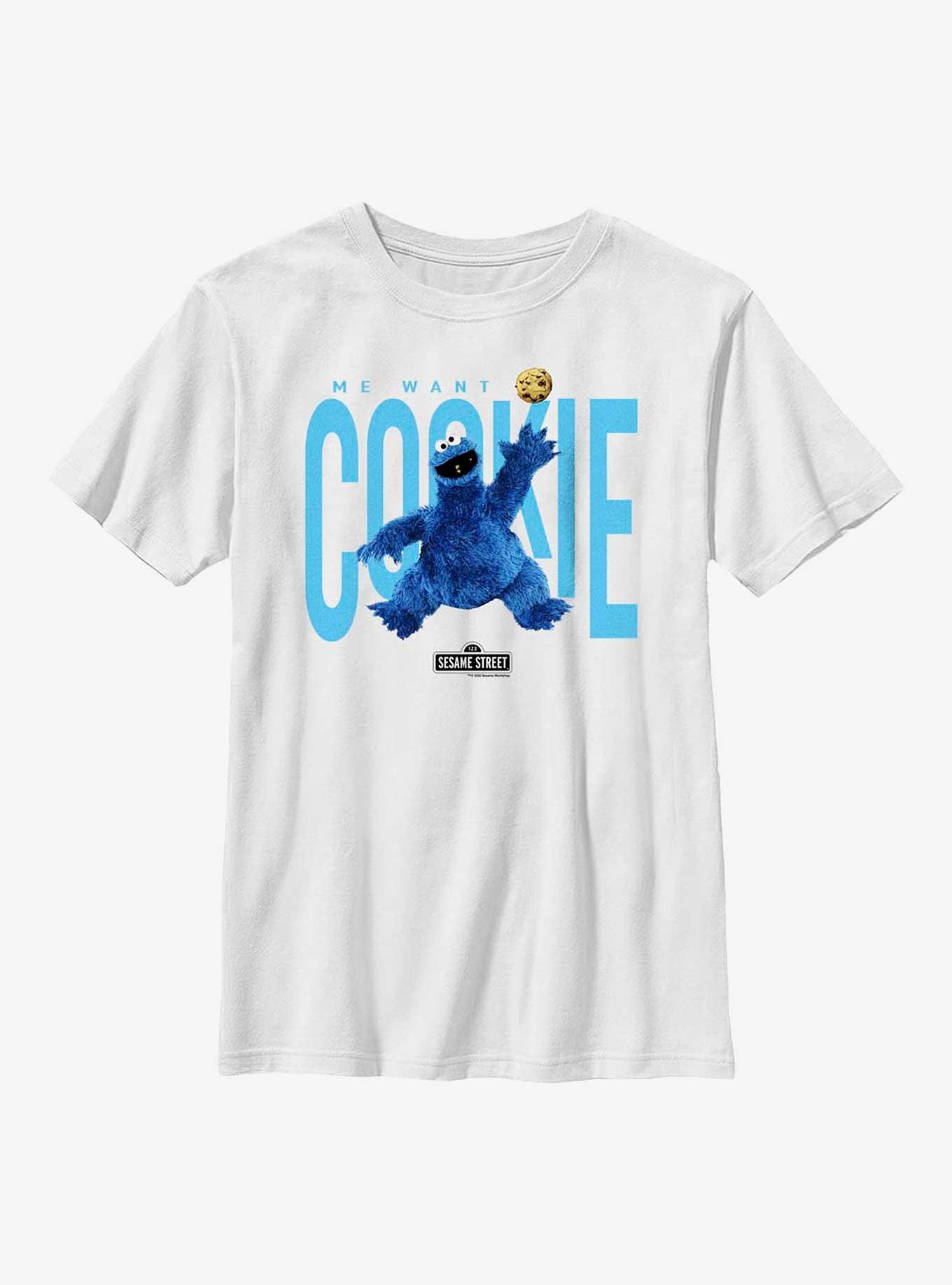 Sesame Street Air Cookie Monster Want Cookie Youth T-Shirt, WHITE, hi-res