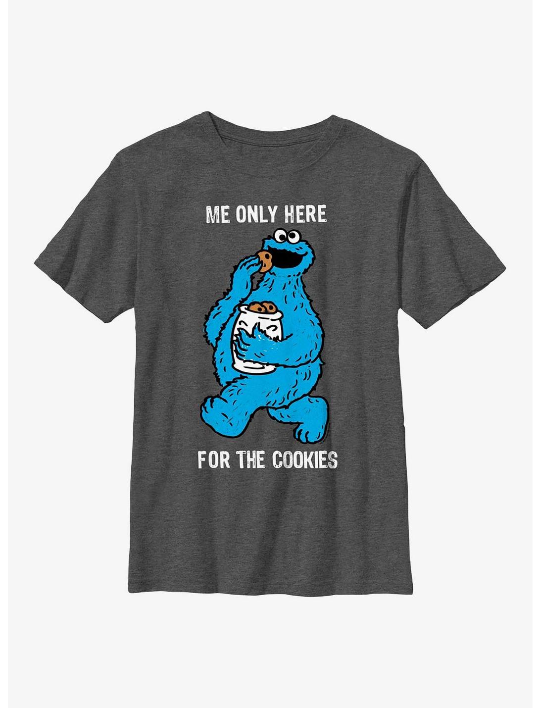Sesame Street Cookie Monster Only Here For The CookiesYouth T-Shirt, CHAR HTR, hi-res