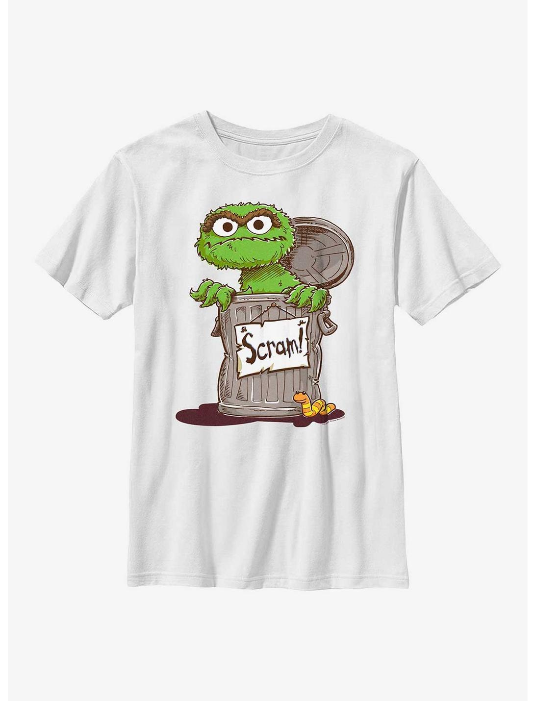 Sesame Street Oscar Scram Sign Youth T-Shirt, WHITE, hi-res
