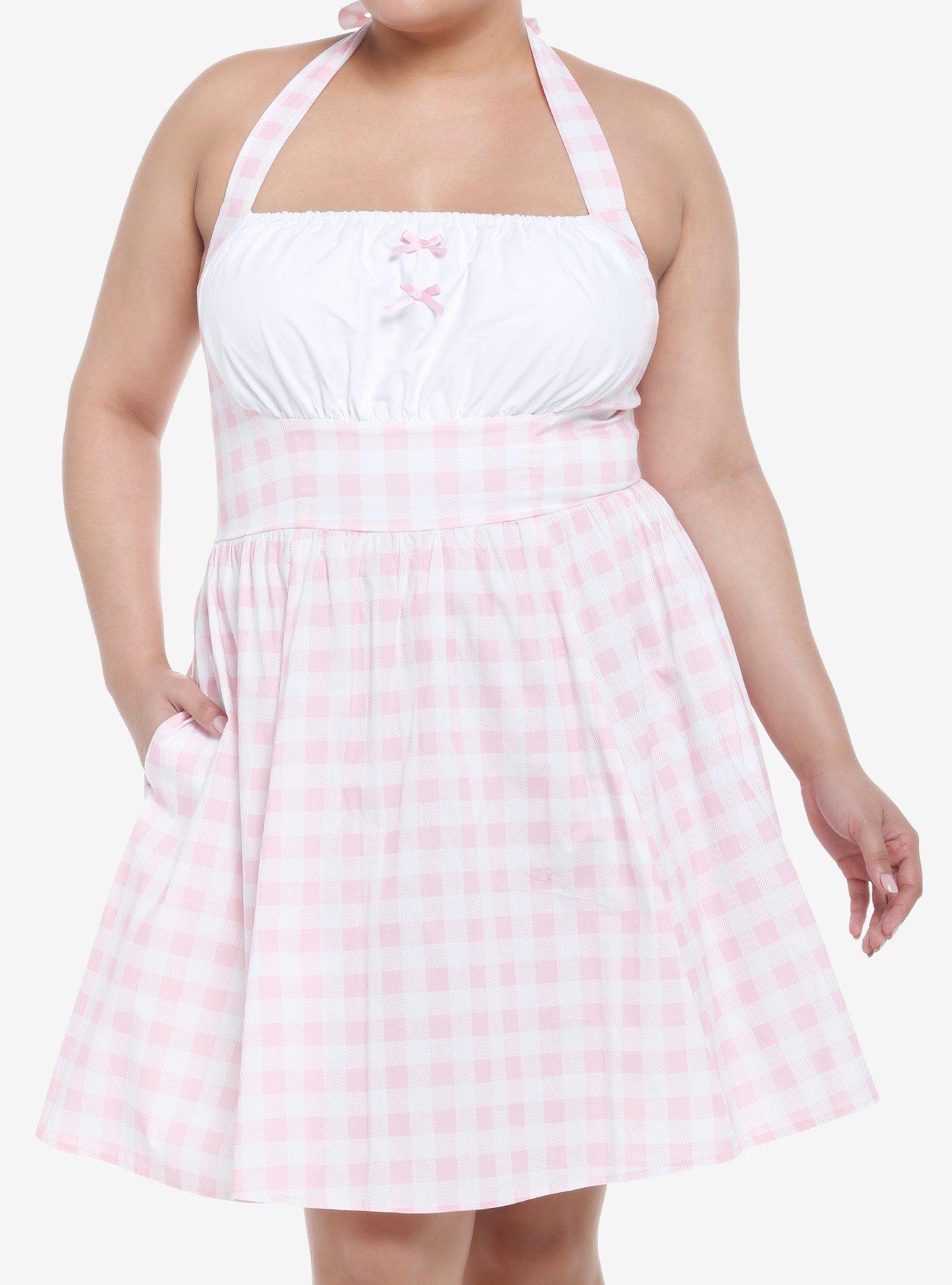 Pink Gingham Halter Mini Dress Plus Size | Hot Topic