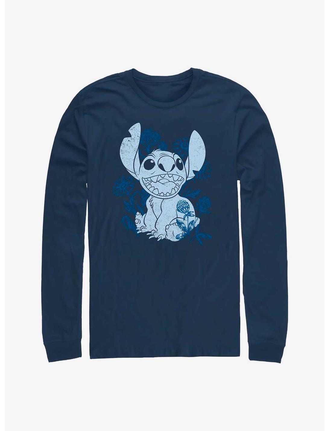 Disney Lilo & Stitch Floral Sketch Long-Sleeve T-Shirt, NAVY, hi-res
