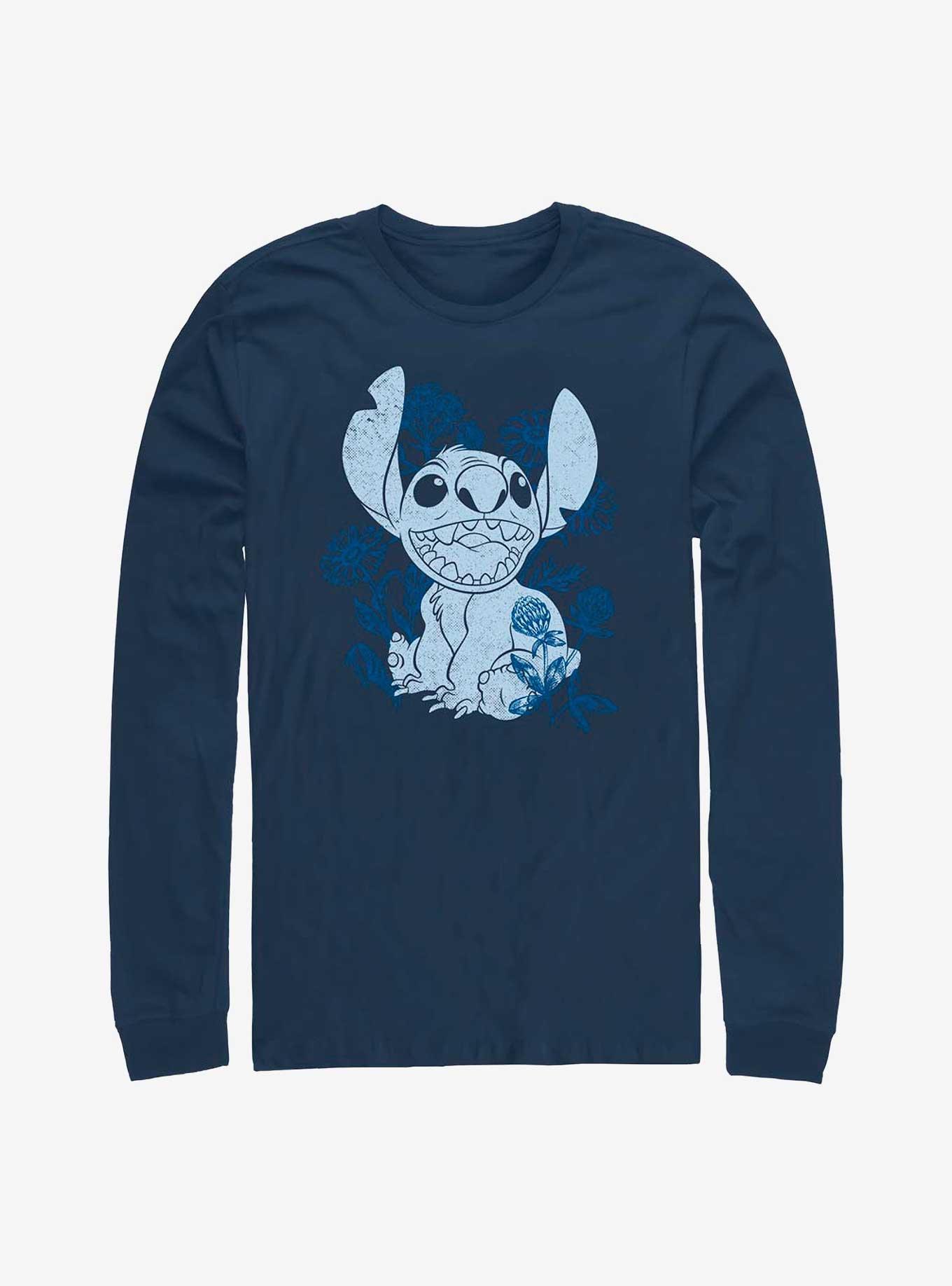 Disney Lilo & Stitch Floral Sketch Long-Sleeve T-Shirt, NAVY, hi-res