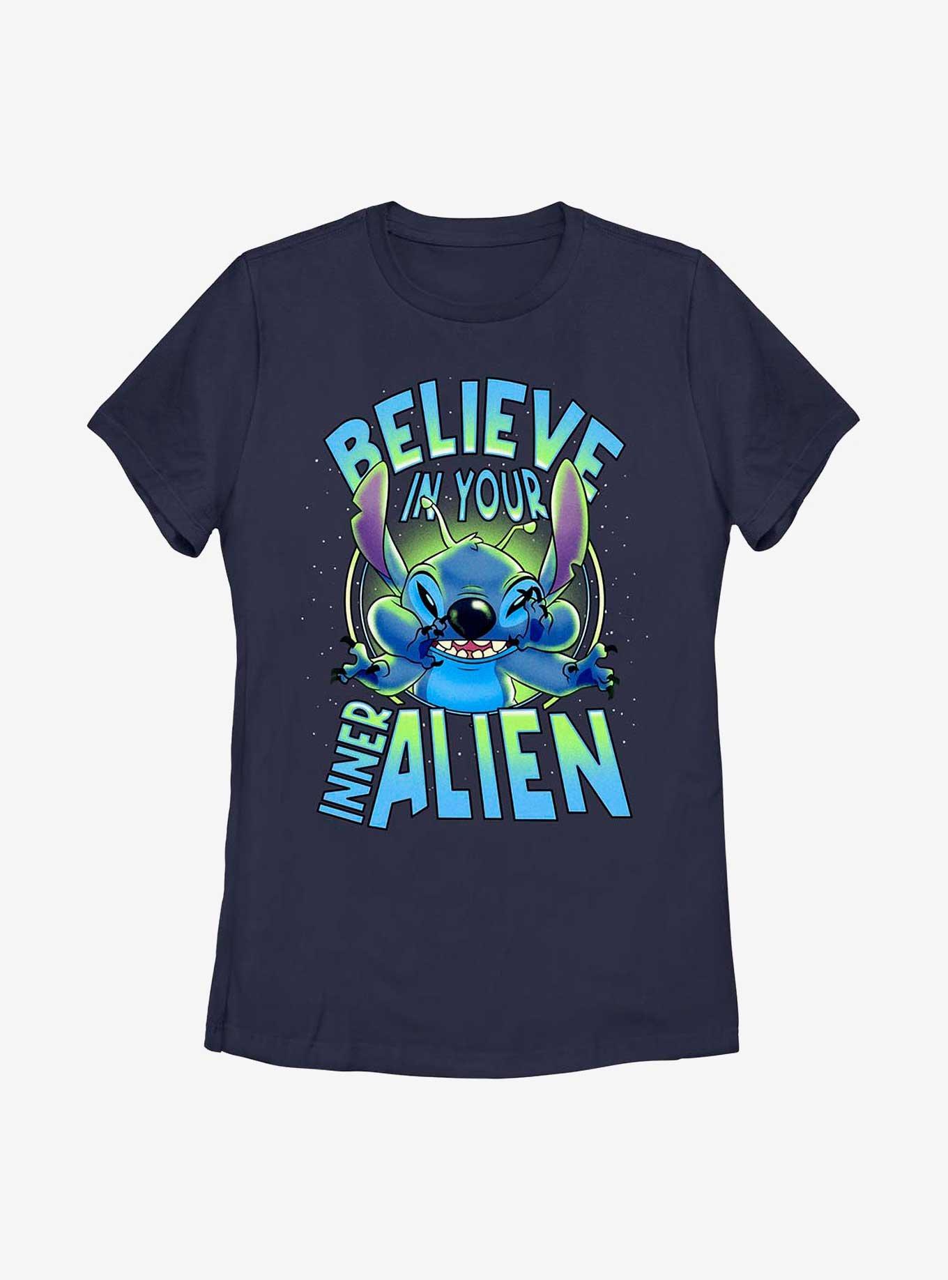 Disney Lilo & Stitch Believe In Your Inner Alien Womens T-Shirt, NAVY, hi-res