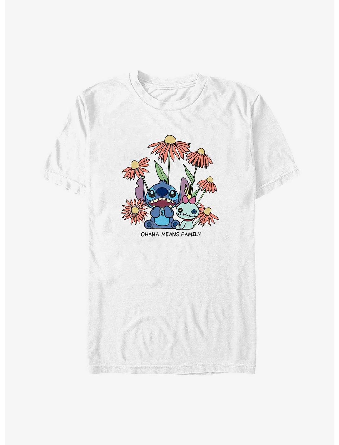 Disney Lilo & Stitch Chibi Floral Ohana Means Family T-Shirt, WHITE, hi-res