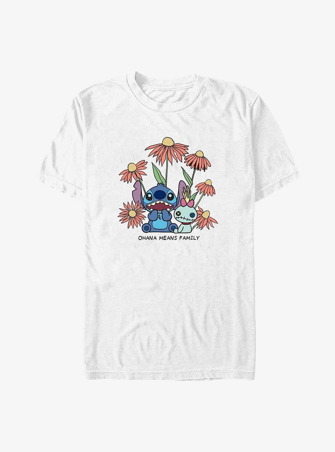 Disney Lilo & Stitch Chibi Floral Ohana Means Family T-Shirt, WHITE, hi-res