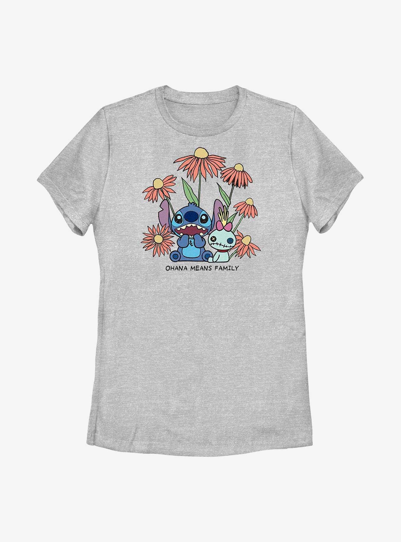 Disney Lilo & Stitch Chibi Floral Ohana Means Family Womens T-Shirt, , hi-res