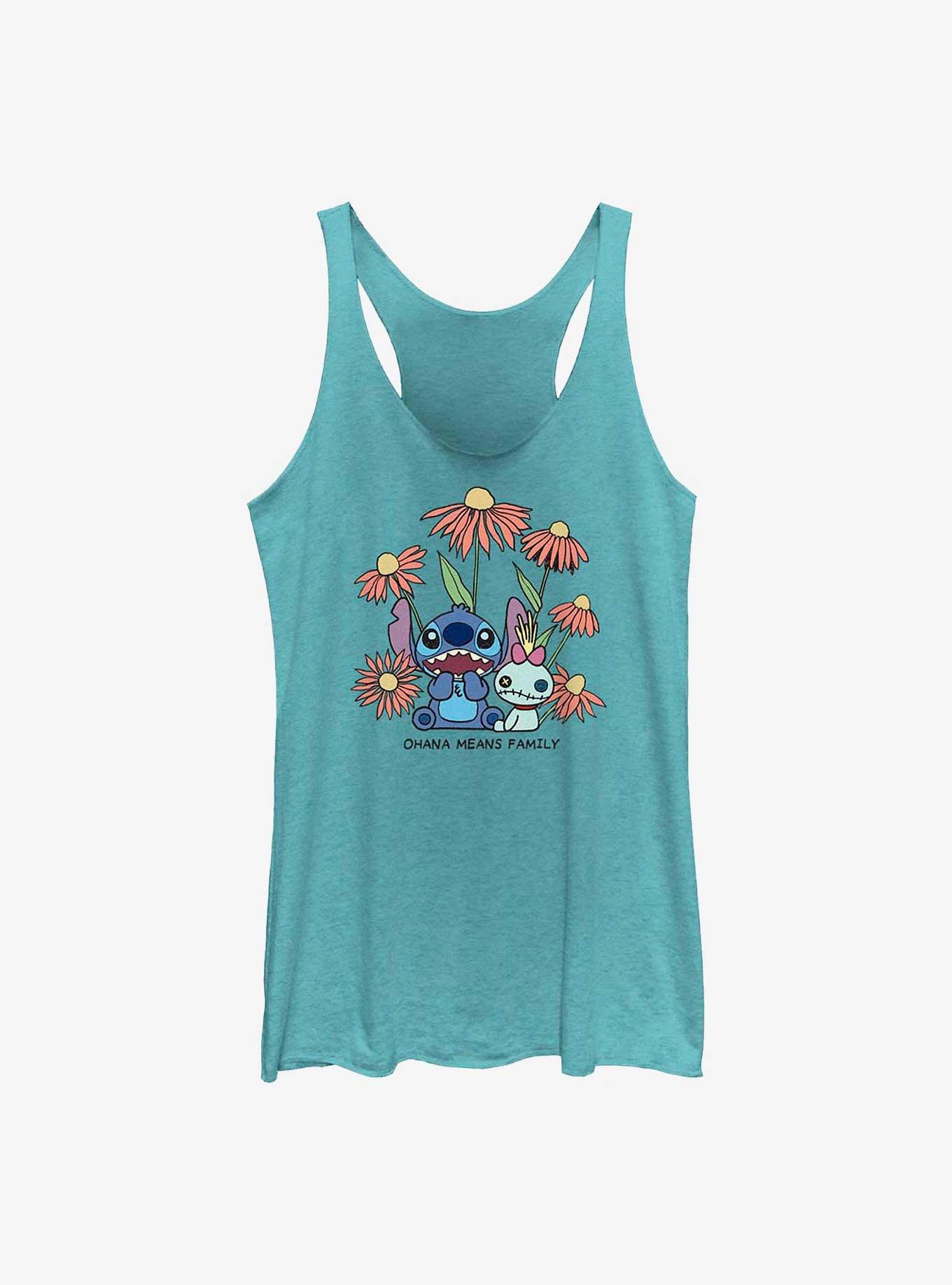 Disney Lilo & Stitch Chibi Floral Ohana Means Family Womens Tank Top, , hi-res