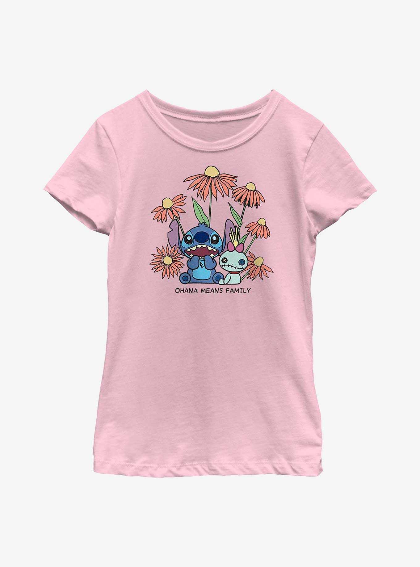 Disney Lilo & Stitch Chibi Floral Ohana Means Family Youth Girls T-Shirt, , hi-res