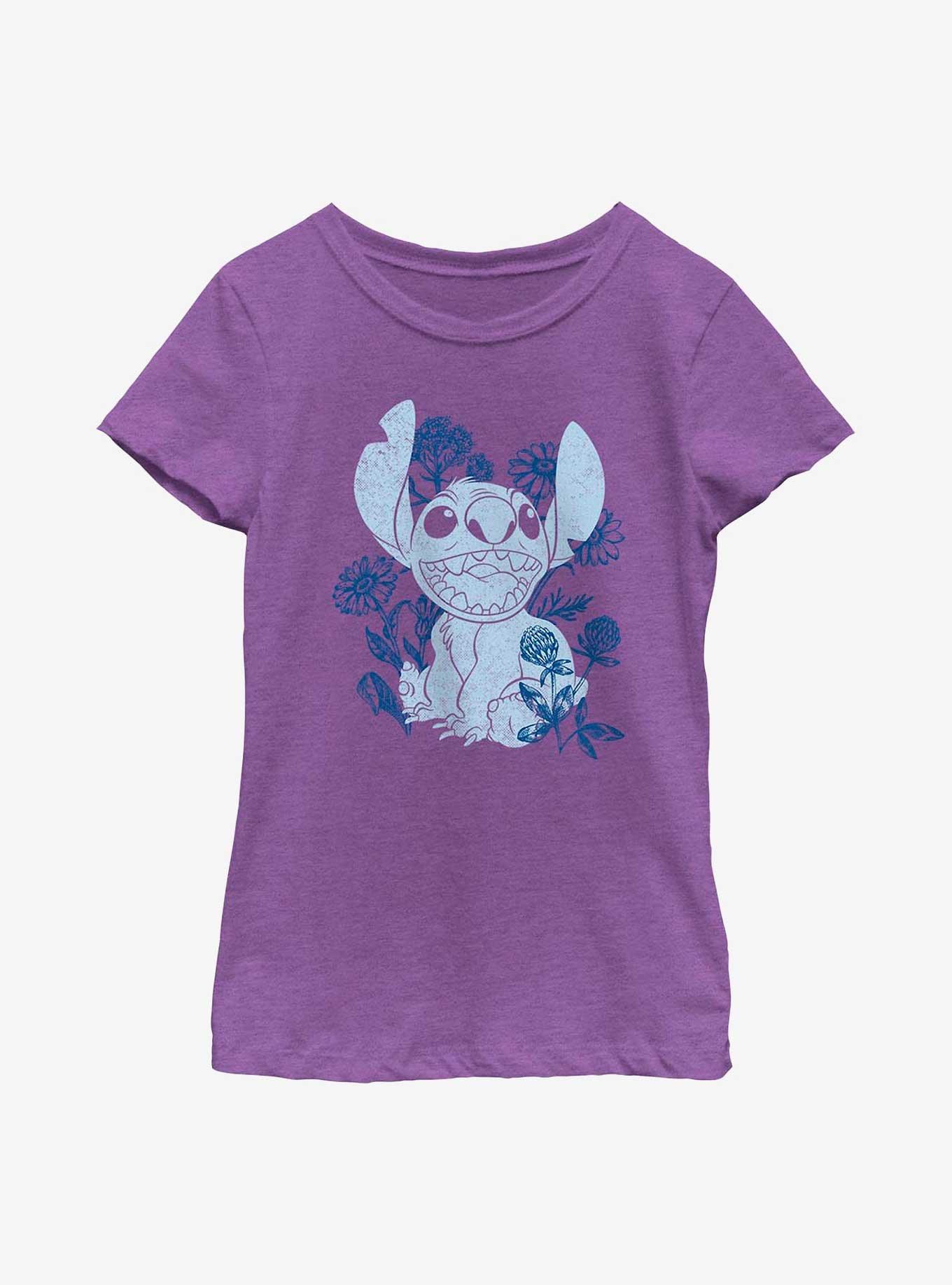 Disney Lilo & Stitch Floral Sketch Youth Girls T-Shirt, , hi-res