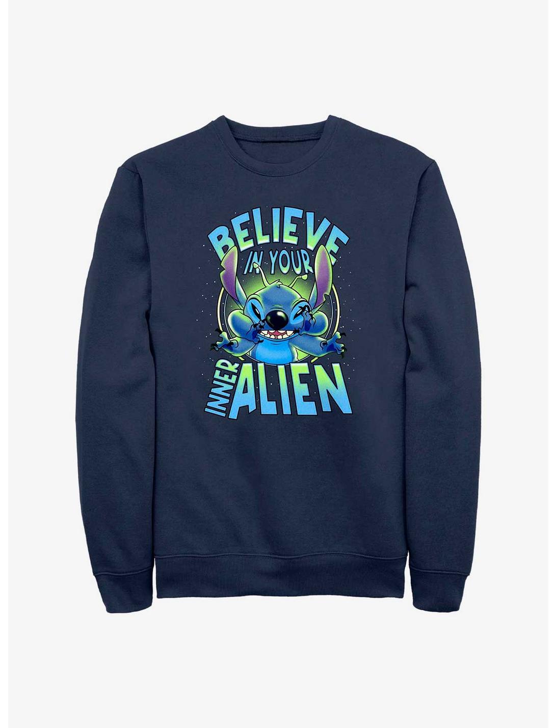 Disney Lilo & Stitch Believe In Your Inner Alien Sweatshirt, NAVY, hi-res