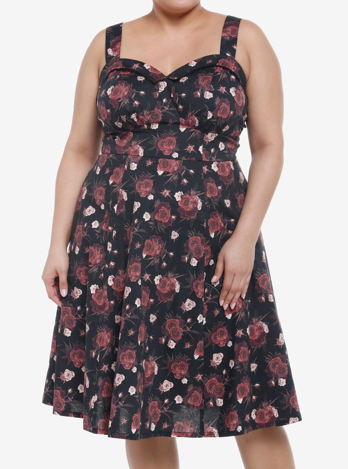 Dark Roses Retro Dress Plus Size, , hi-res