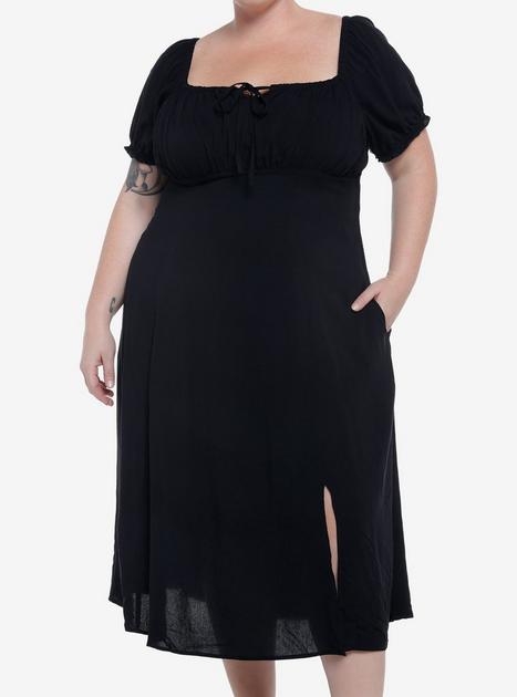 Black Babydoll Lace-Up Midi Dress | Hot Topic