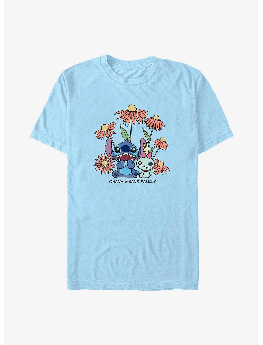 Disney Lilo & Stitch Chibi Floral Ohana Means Family T-Shirt, LT BLUE, hi-res