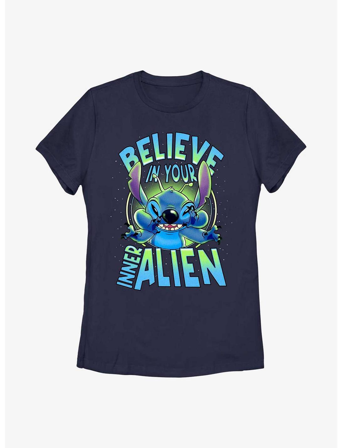 Disney Lilo & Stitch Believe In Your Inner Alien Womens T-Shirt, NAVY, hi-res