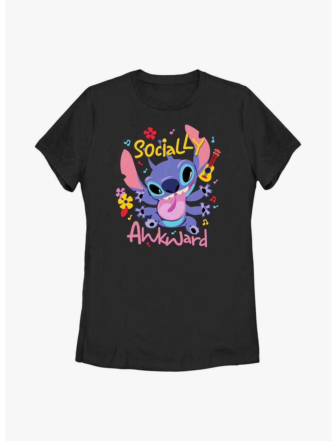 Disney Lilo & Stitch Socially Awkward Womens T-Shirt, BLACK, hi-res