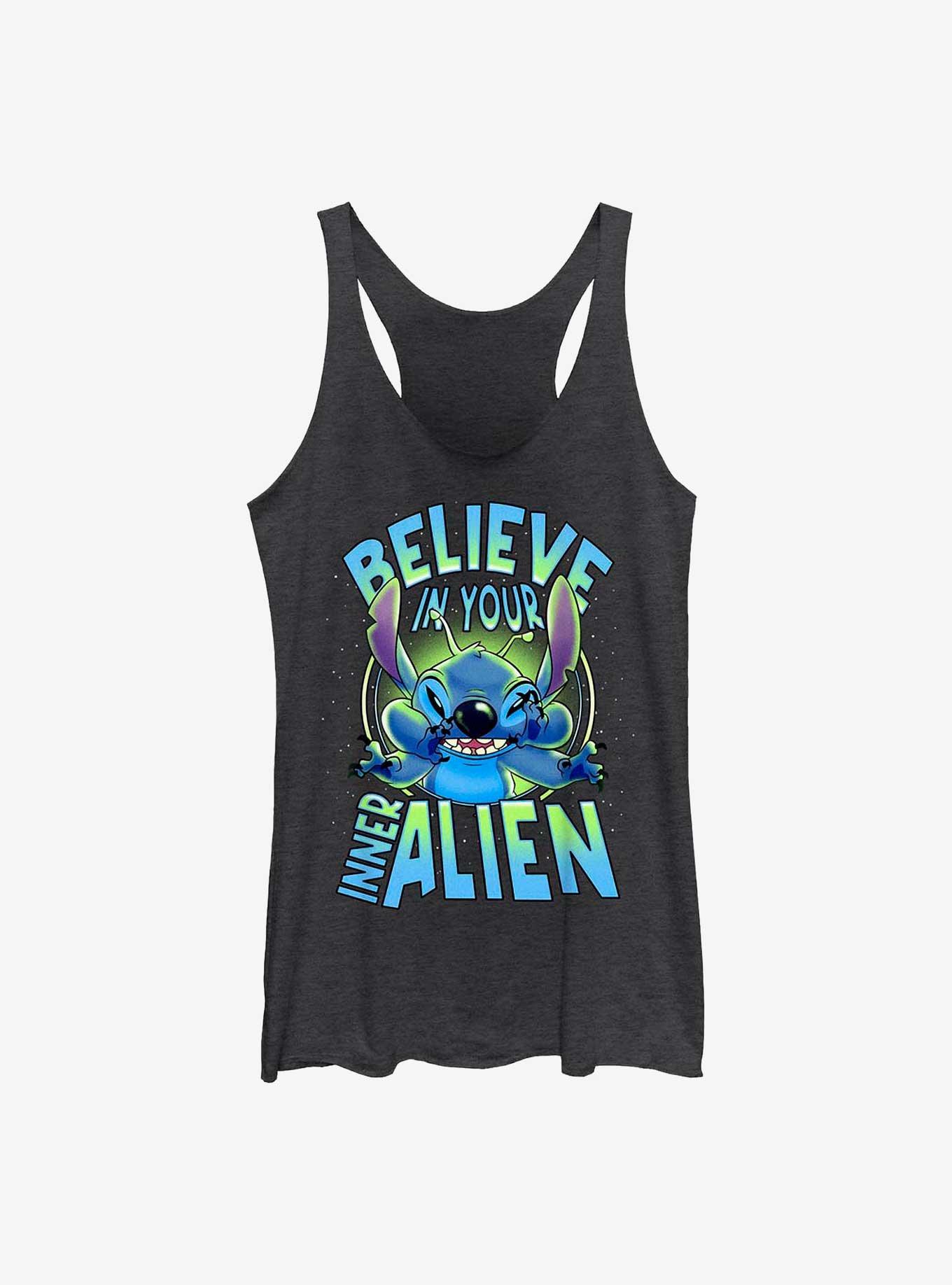 Disney Lilo & Stitch Believe In Your Inner Alien Womens Tank Top, BLK HTR, hi-res