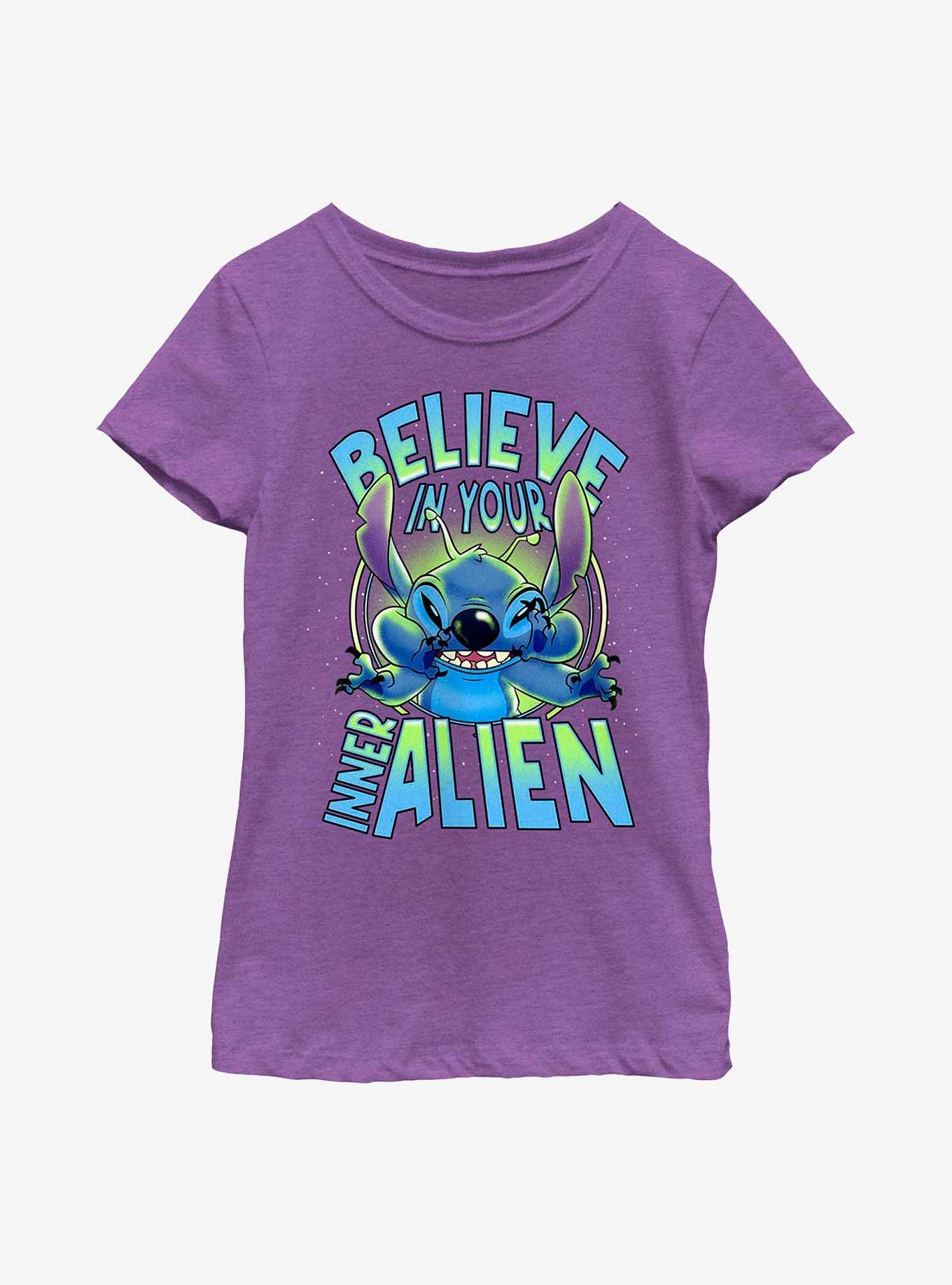 Disney Lilo & Stitch Believe In Your Inner Alien Youth Girls T-Shirt, PURPLE BERRY, hi-res