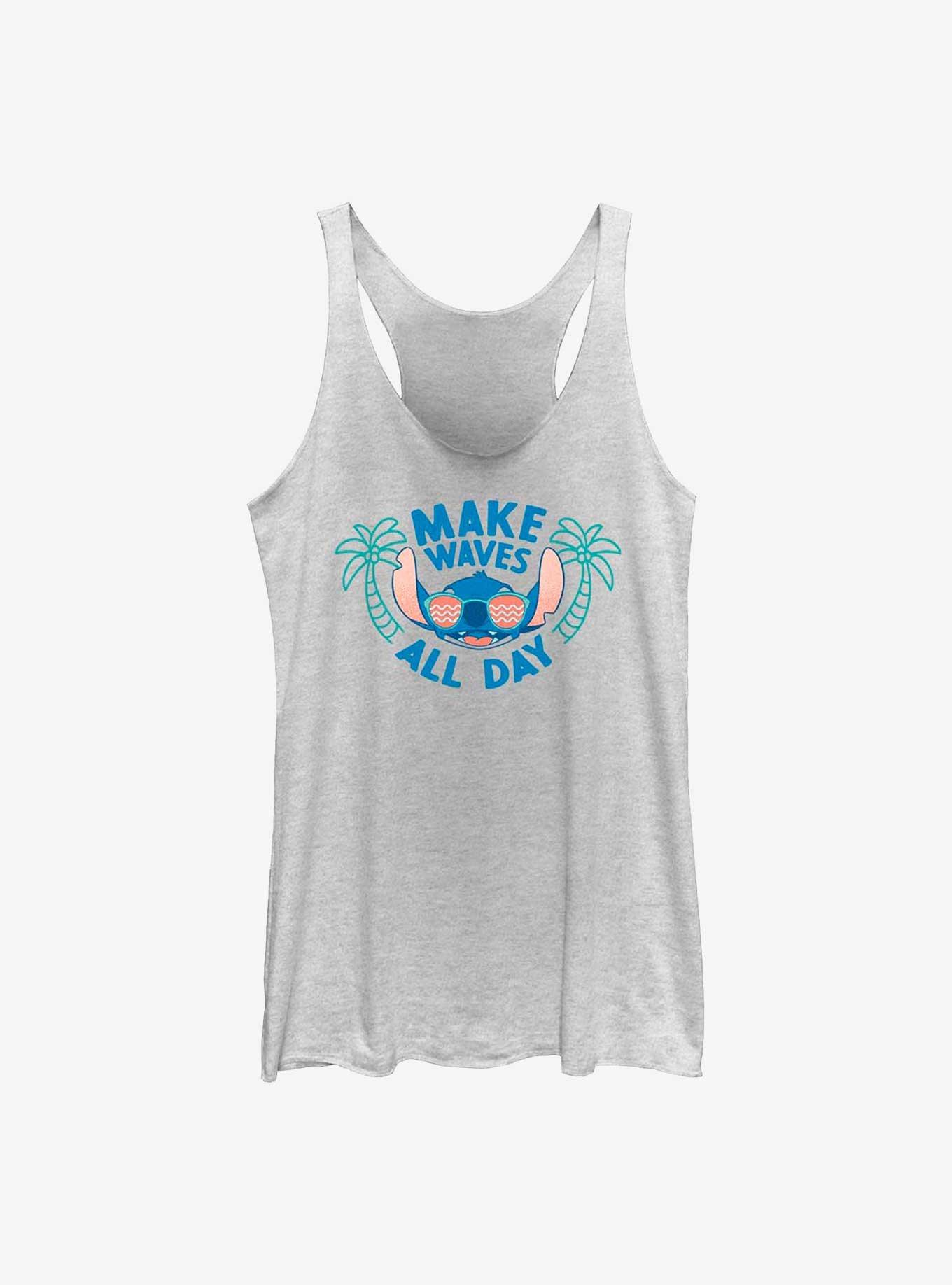 Disney Lilo & Stitch Make Waves All Day Womens Tank Top, WHITE HTR, hi-res
