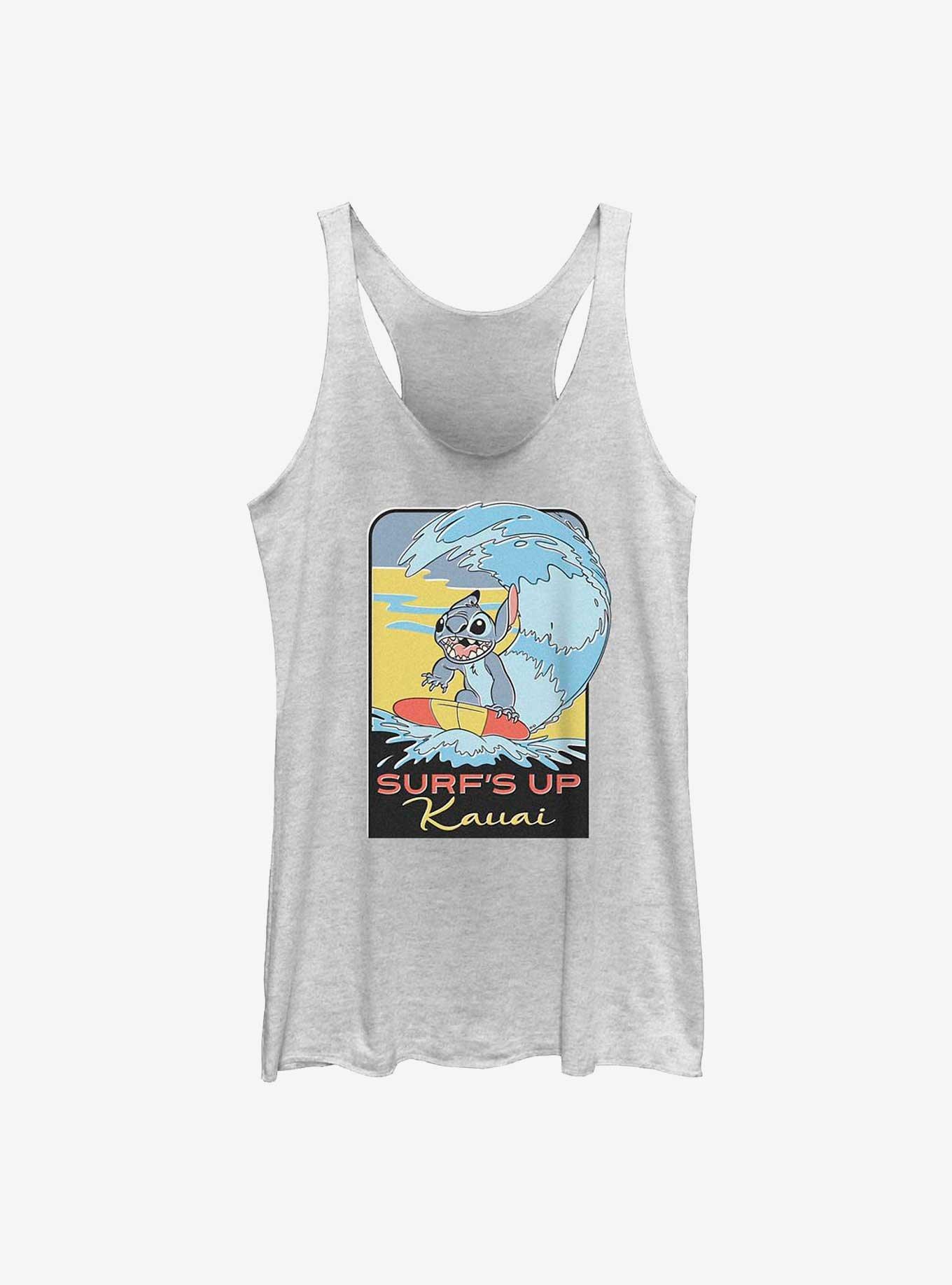 Disney Lilo & Stitch Surf's Up Kauai Womens Tank Top, WHITE HTR, hi-res