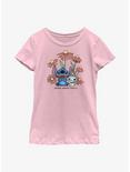 Disney Lilo & Stitch Chibi Floral Ohana Means Family Youth Girls T-Shirt, PINK, hi-res