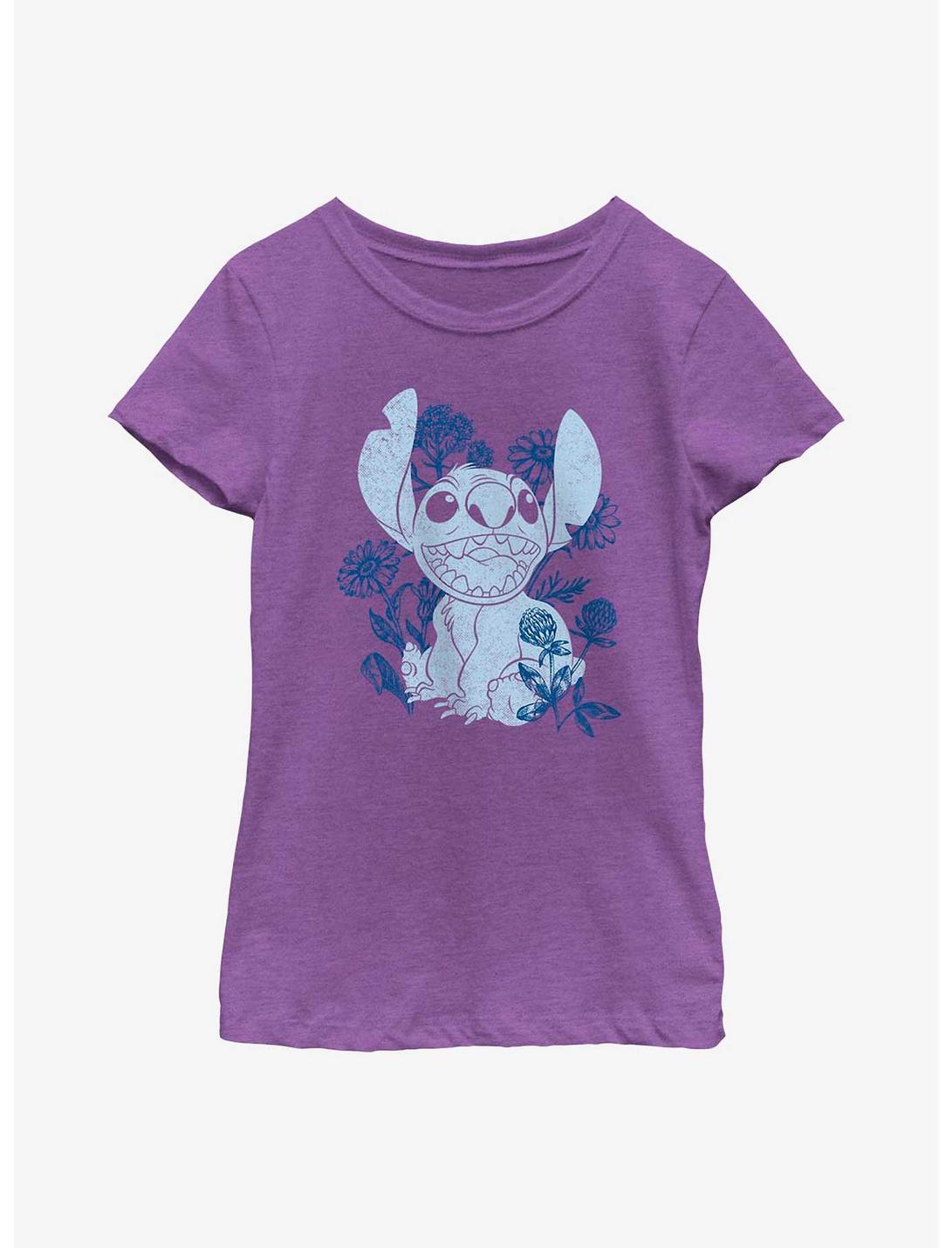 Disney Lilo & Stitch Floral Sketch Youth Girls T-Shirt, PURPLE BERRY, hi-res