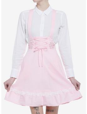 Pink Sakura Lace-Up High-Waisted Suspender Skirt, , hi-res