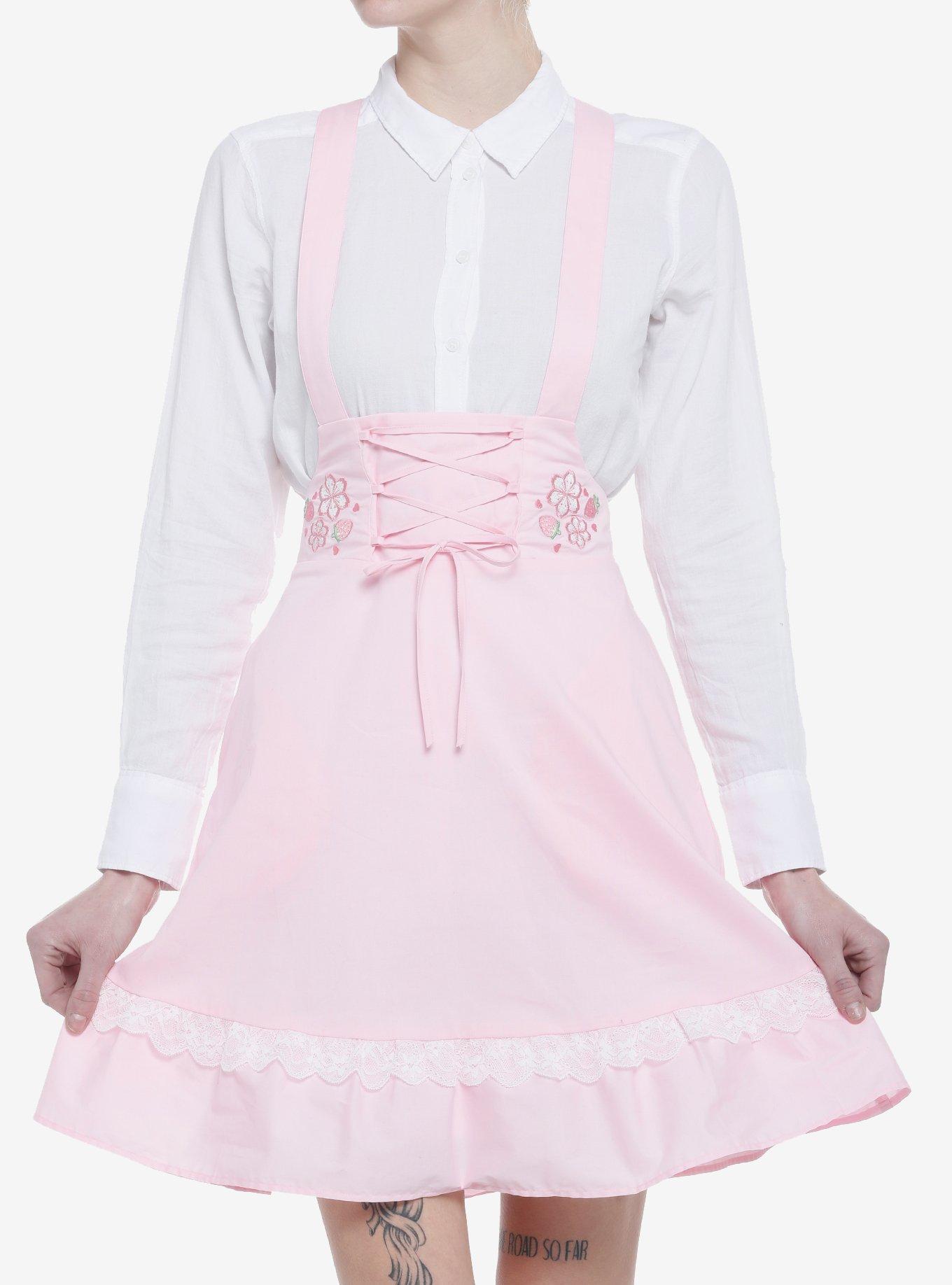 Pink Sakura Lace-Up High-Waisted Suspender Skirt | Hot Topic