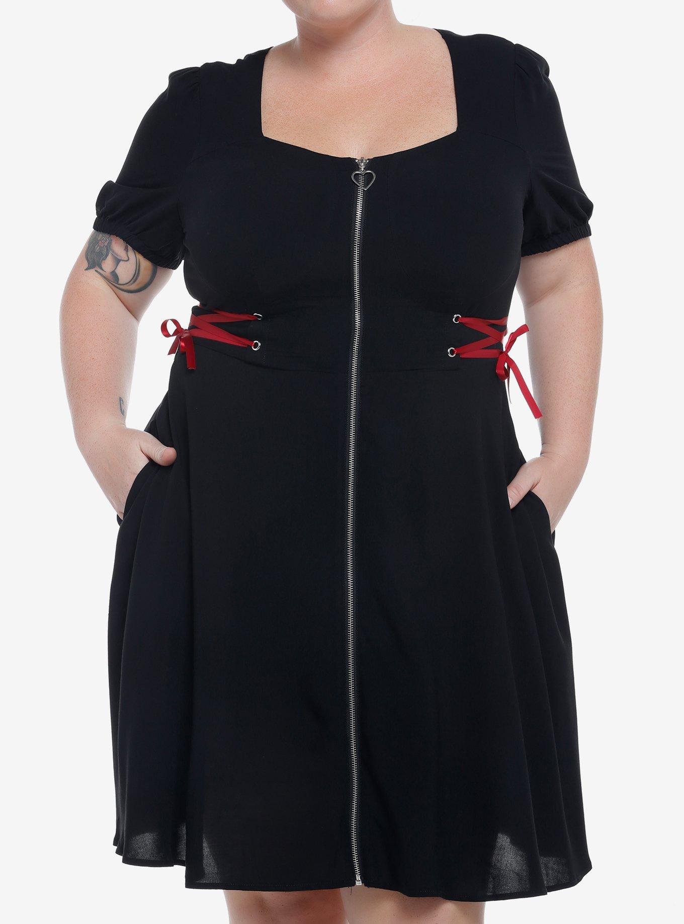 Black Front Zipper Lace-Up Dress Plus Size | Hot Topic