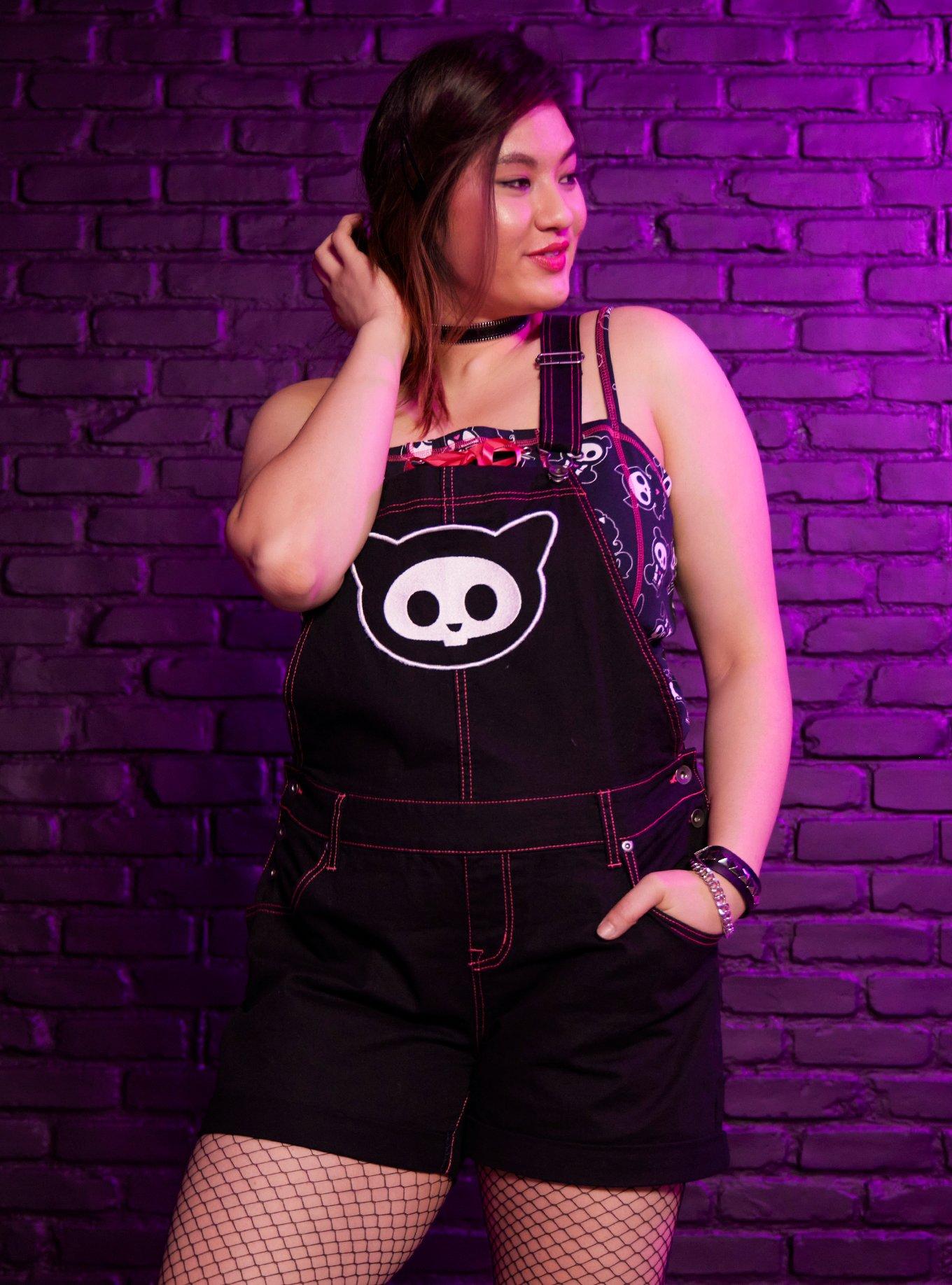 Skelanimals Kit Contrast Stitch Shortalls Plus Size, MULTI, hi-res