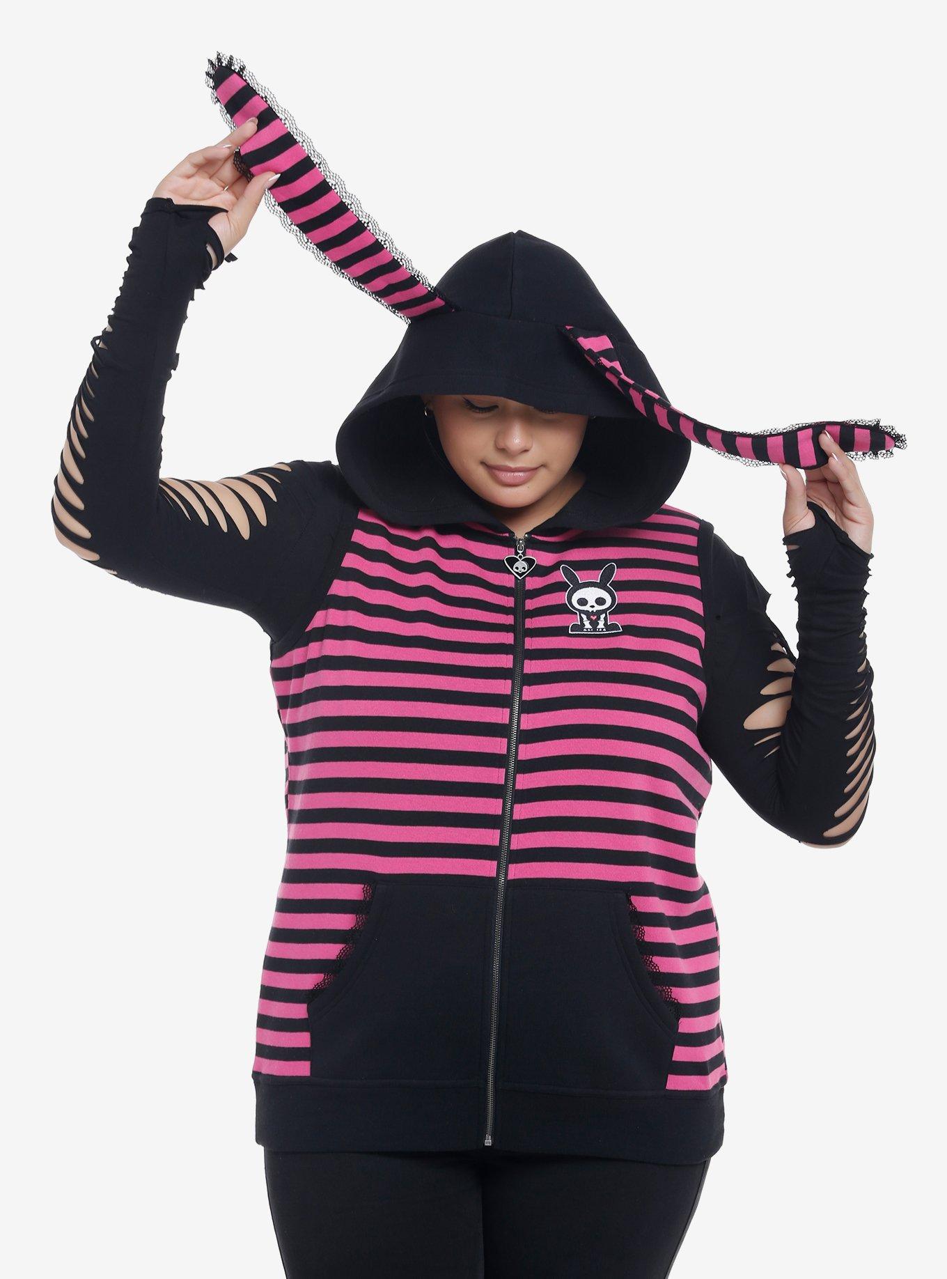 Skelanimals Jack Stripe Girls Sleeveless Hoodie Plus Size, PINK, hi-res