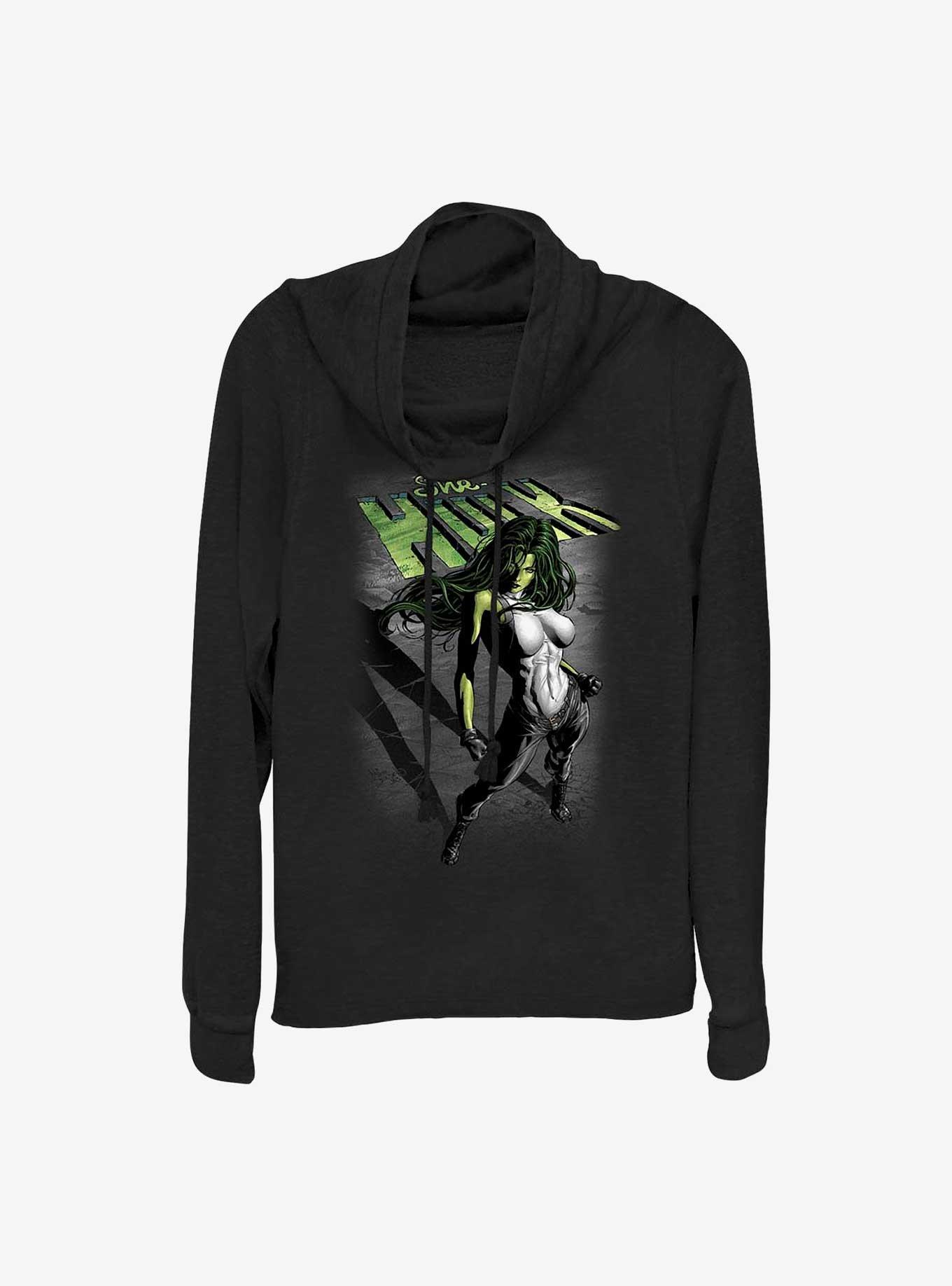 Marvel She Hulk Incredible Sass Cowl Neck Long-Sleeve Girls Top, BLACK, hi-res