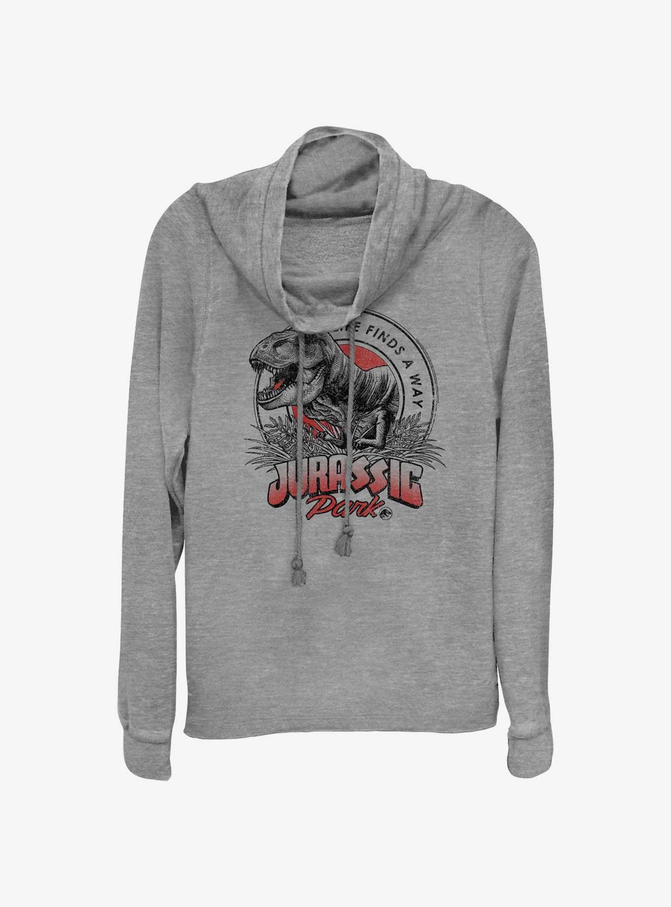 Jurassic Park T Rex Finds A Way Cowl Neck Long-Sleeve Top, , hi-res