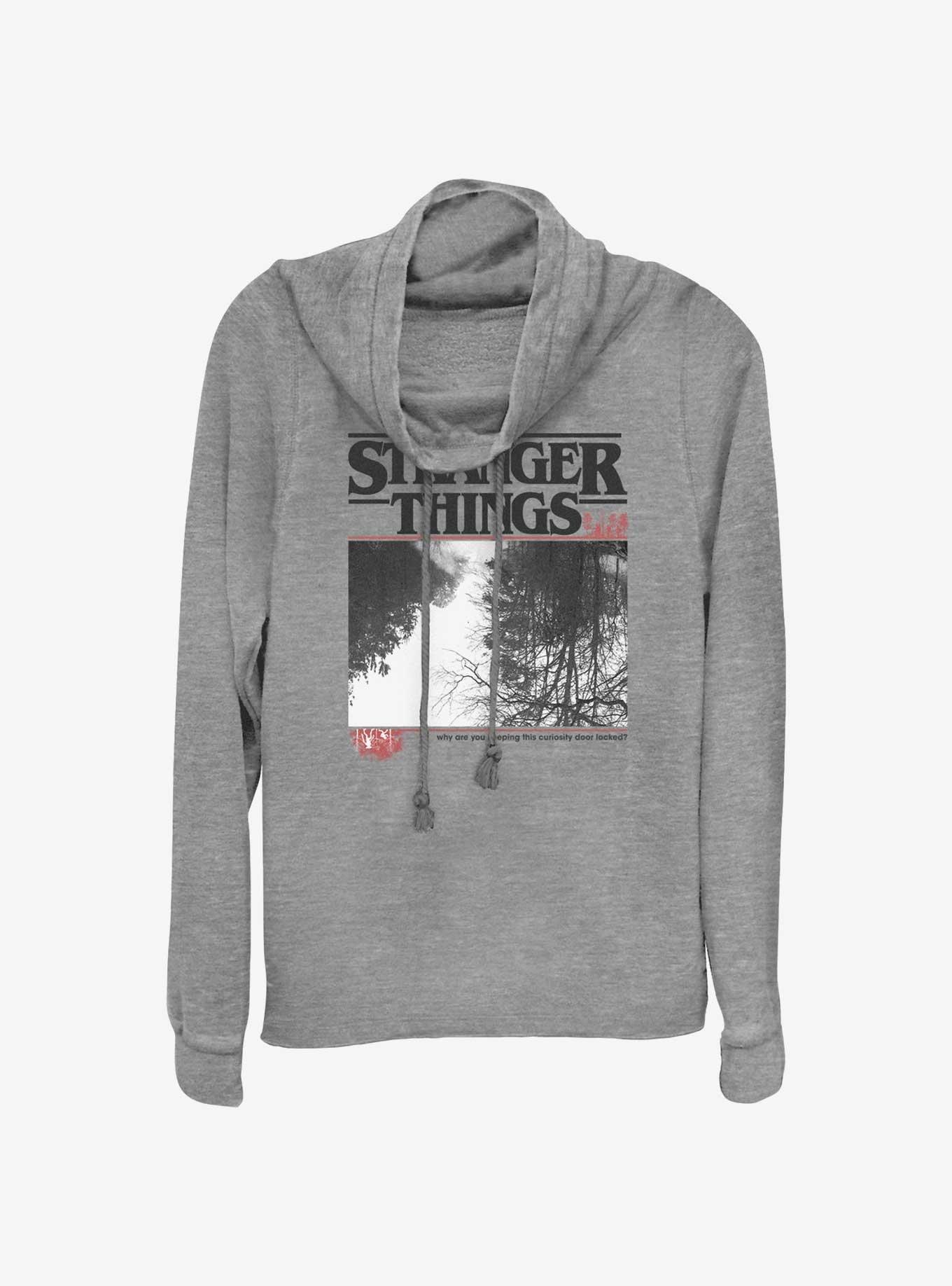 Stranger Things Forest Photo Logo Cowl Neck Long-Sleeve Top, , hi-res