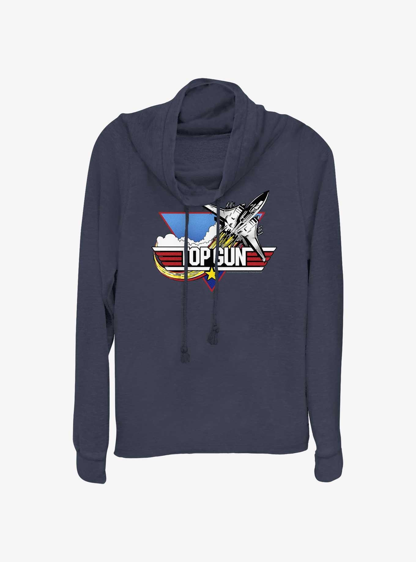 Top Gun Logo Cowl Neck Long-Sleeve Top, NAVY, hi-res