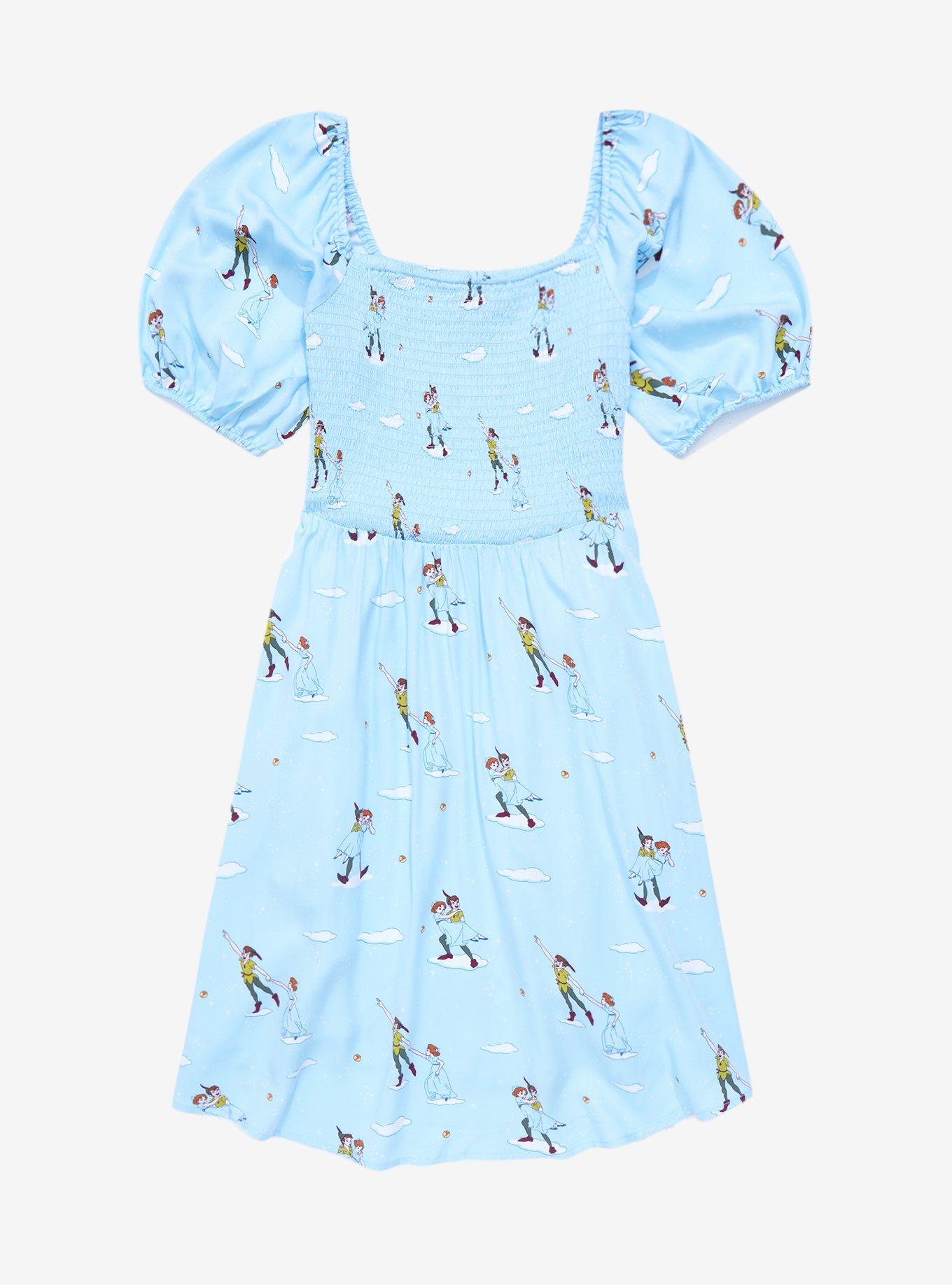 Disney Peter Pan Flying Allover Print Smock Dress - BoxLunch Exclusive, LIGHT BLUE, hi-res