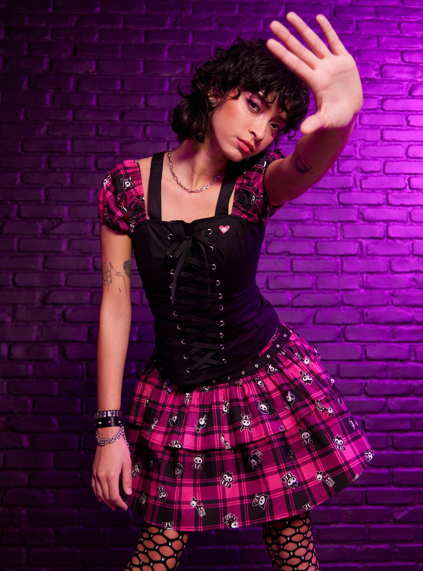 Skelanimals Plaid Corset Girls Top | Hot Topic