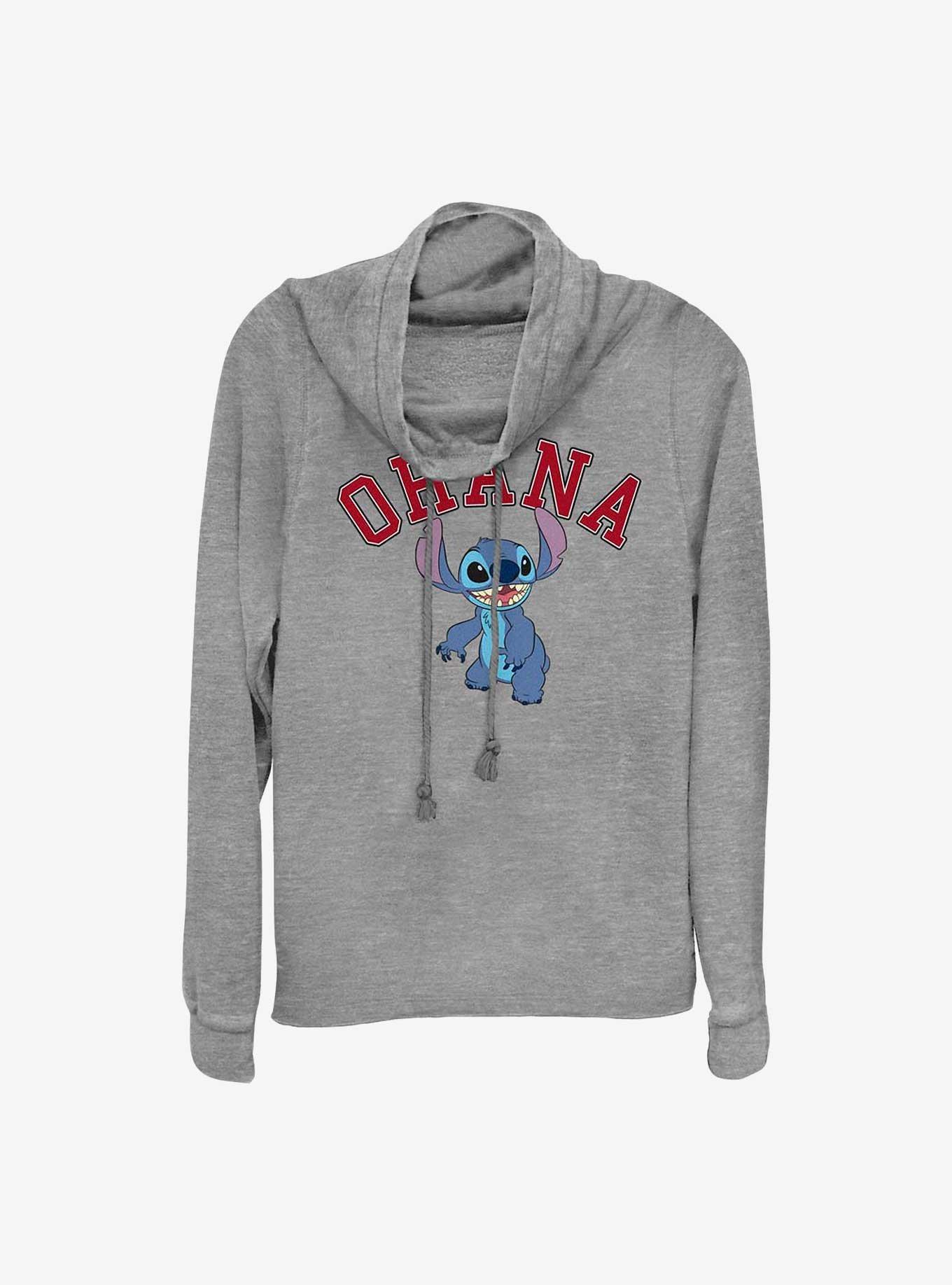 Disney Lilo & Stitch Ohana Collegiate Cowl Neck Long-Sleeve Top, GRAY HTR, hi-res